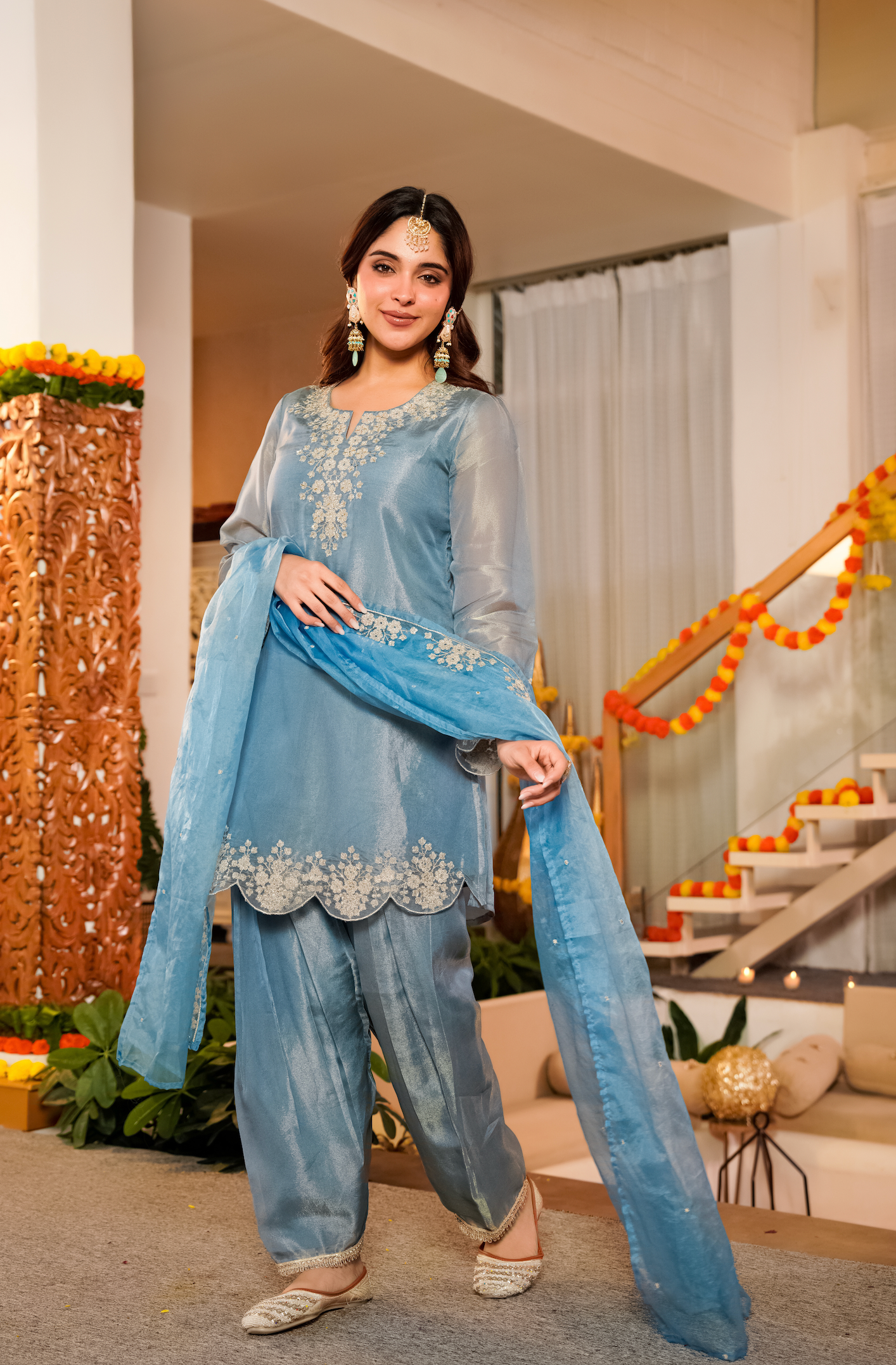 Mist Tissue Silk Hand Adda Embroidered A-Line Kurta Suit Set