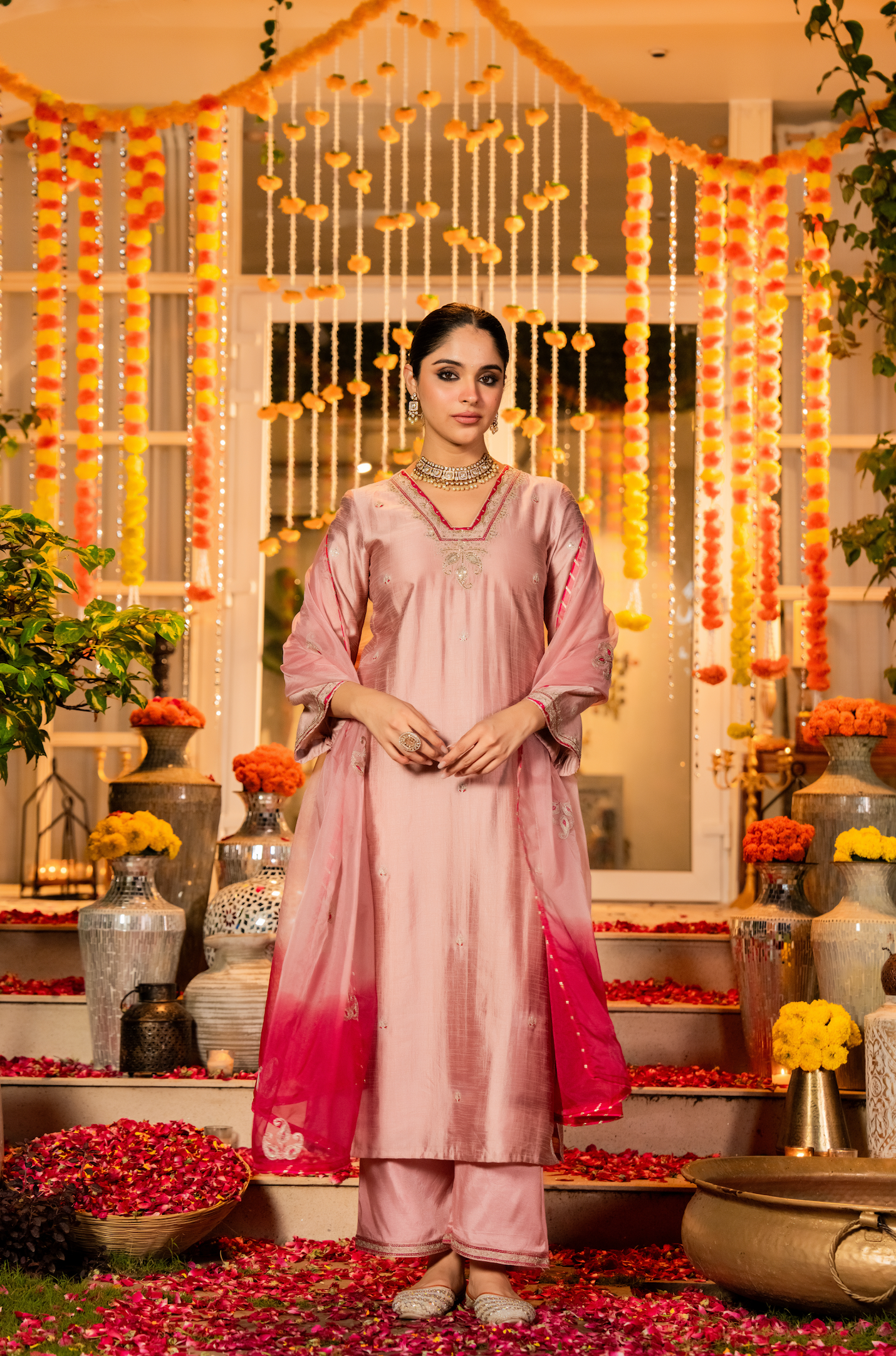 Rose Dola Silk Hand Work Suit Set