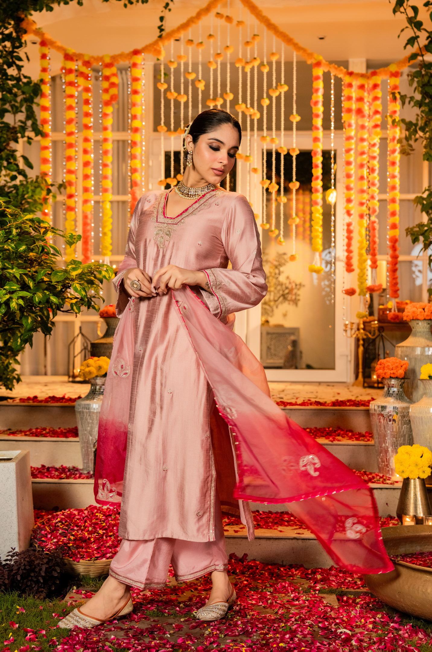 Rose Dola Silk Hand Work Suit Set