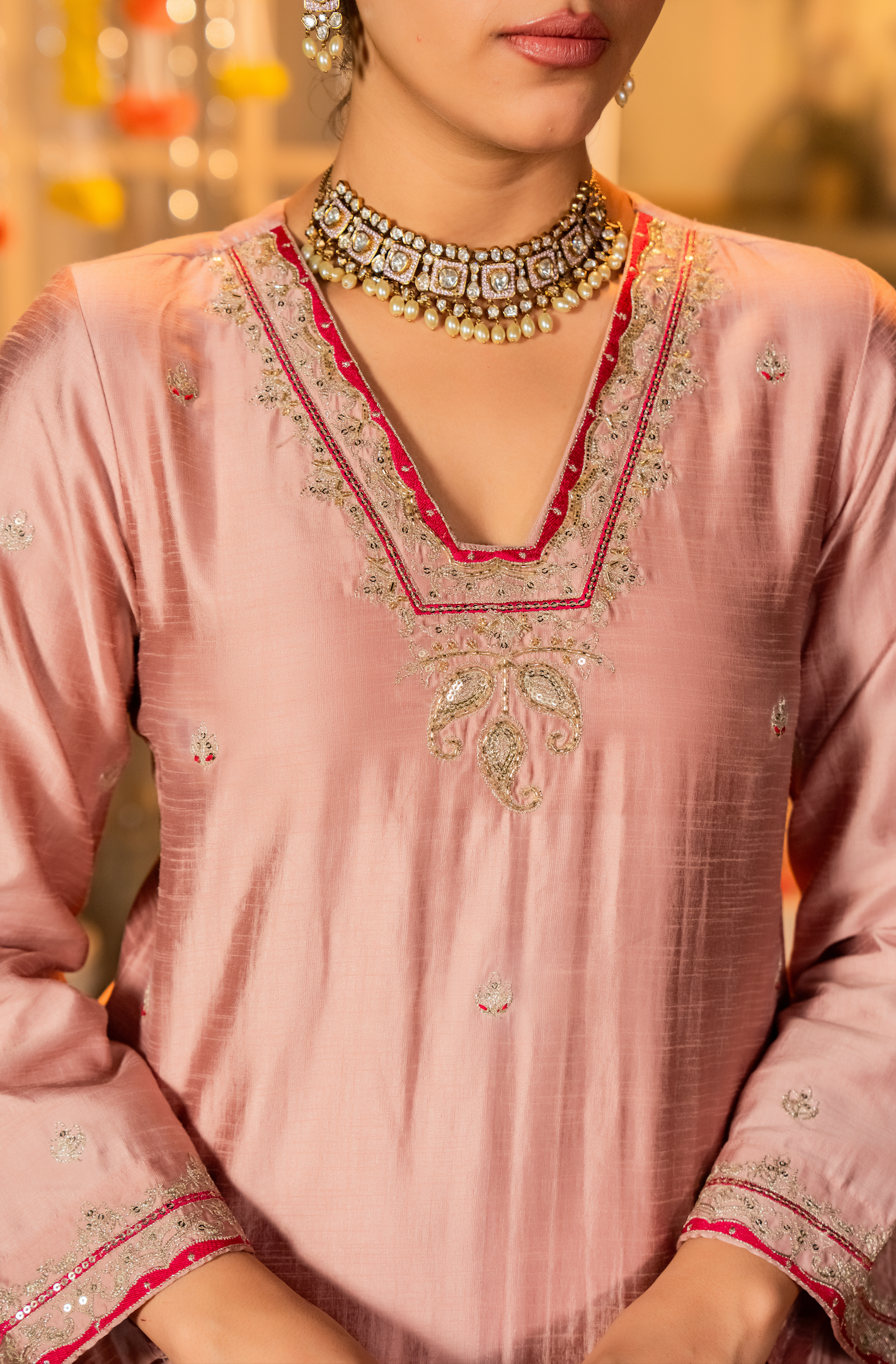 Rose Dola Silk Hand Work Suit Set