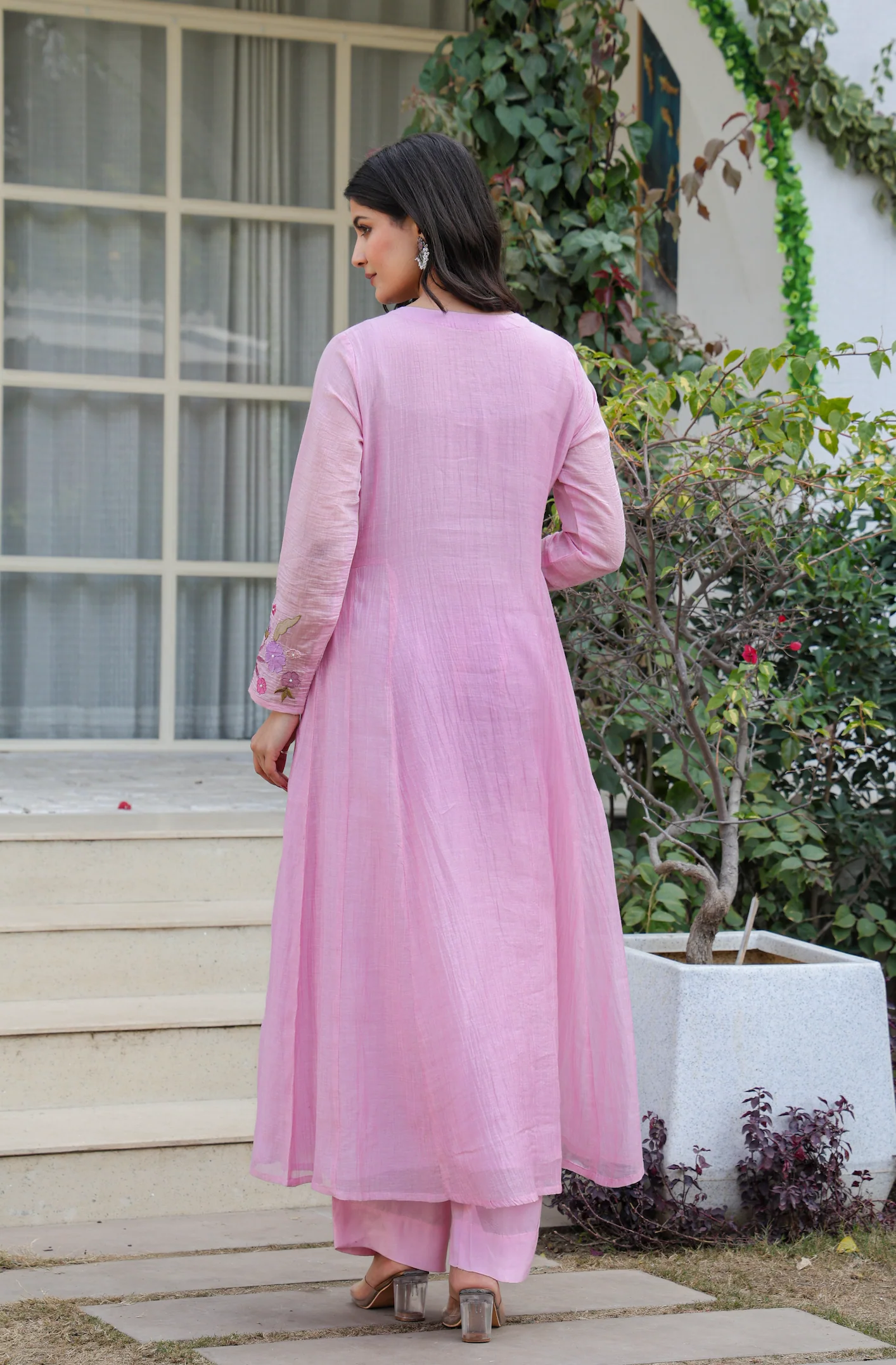 Mul Chenderi Embroidered Applic Work Kurta Pant & Dupatta (2 Colors)