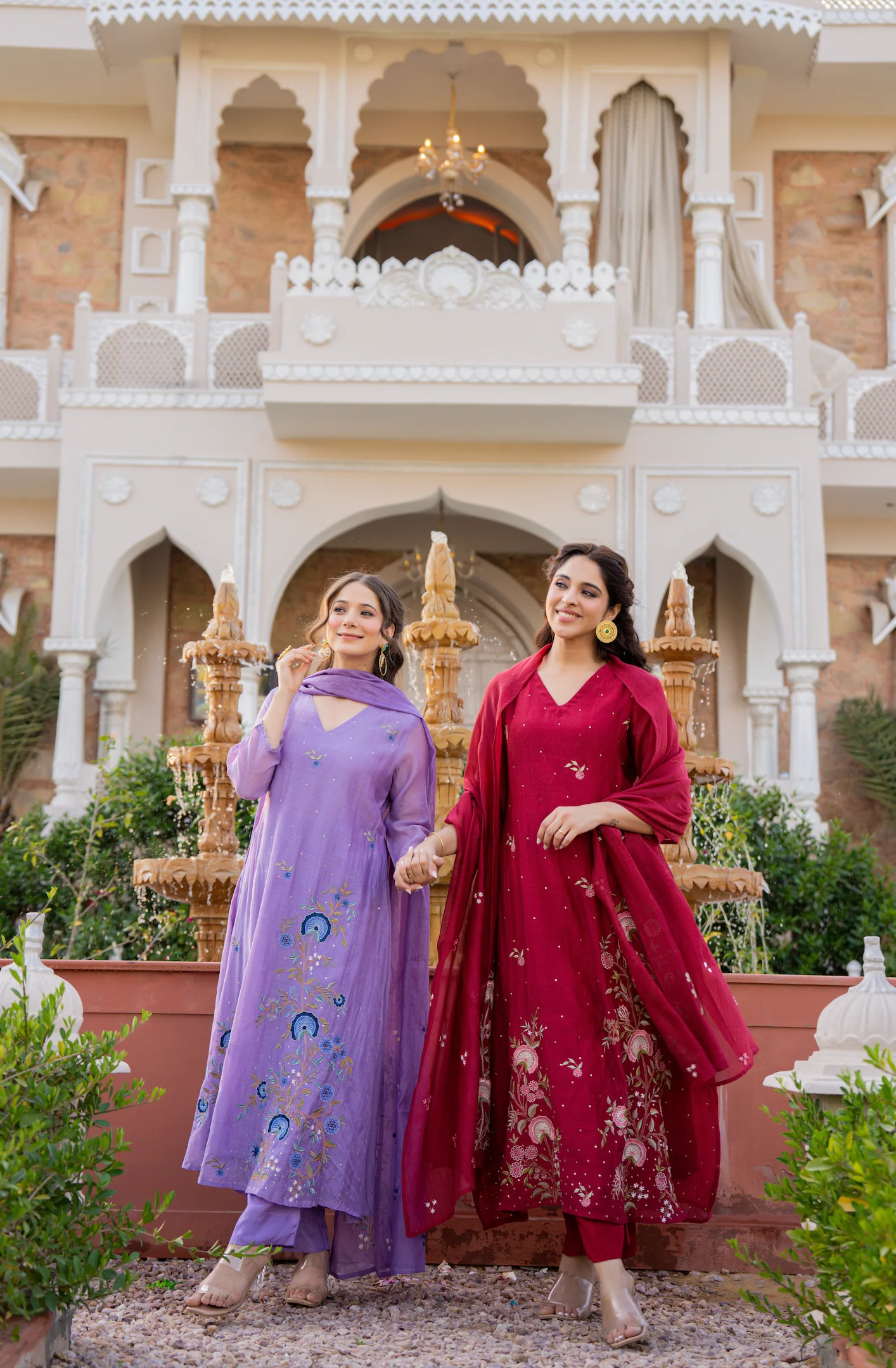 Lavender Mul Chanderi Thread Embroidered Kurta Set