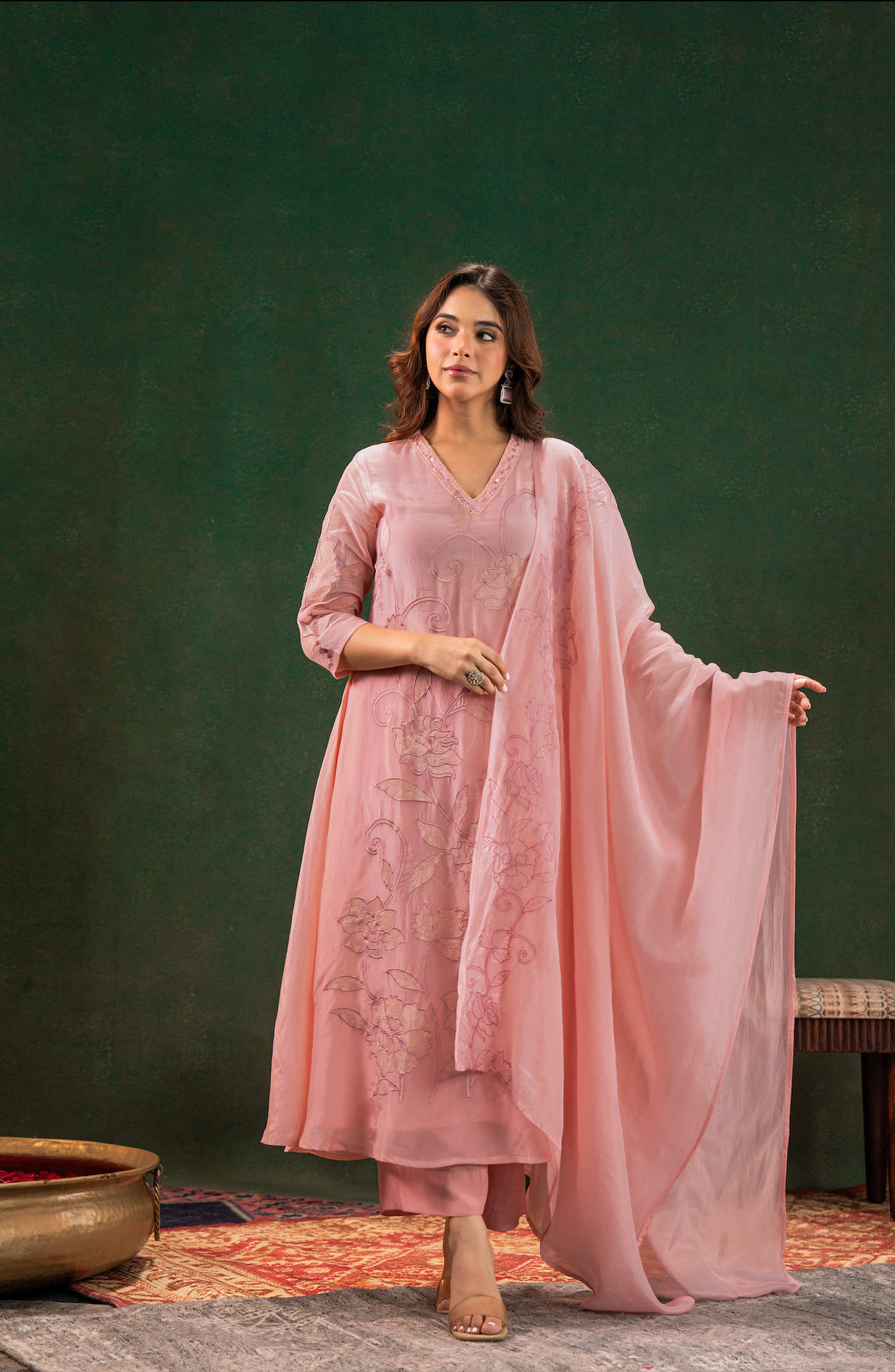 Blush Embroidered Silk Suit Set