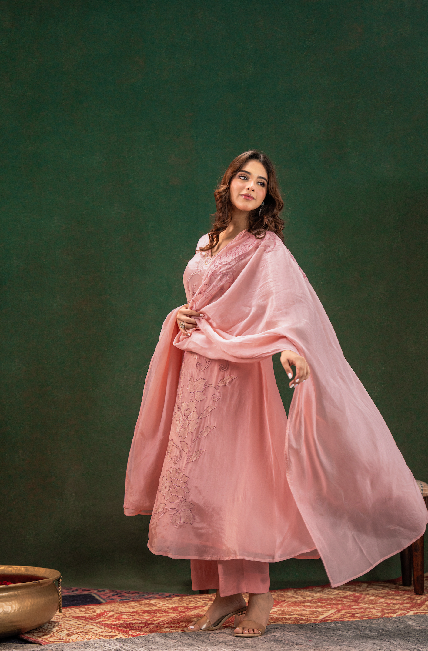 Blush Embroidered Silk Suit Set