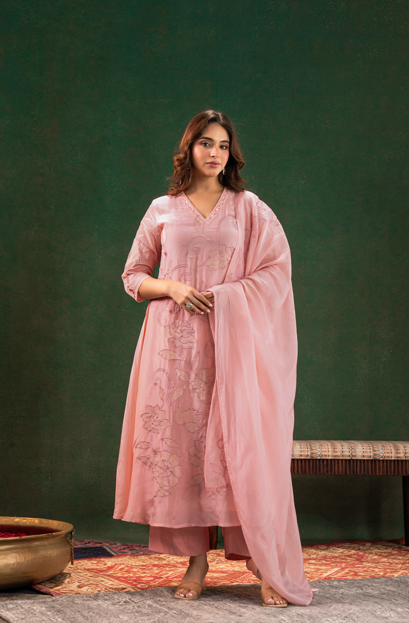 Blush Embroidered Silk Suit Set