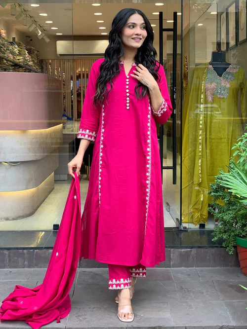 Pink Embroidered Cotton Comfy Suit Set