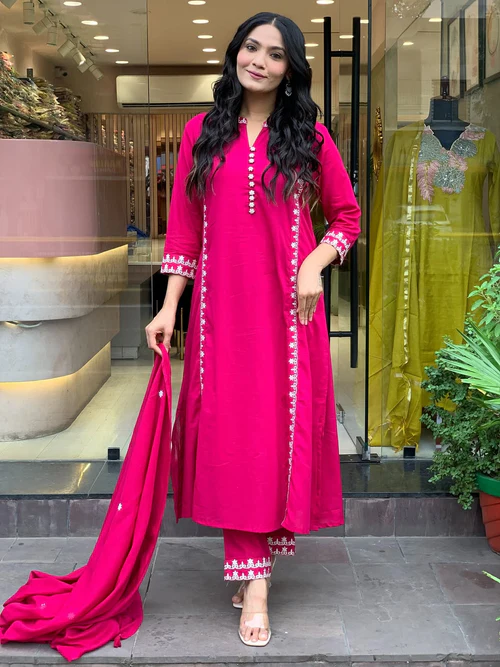 Pink Embroidered Cotton Comfy Suit Set