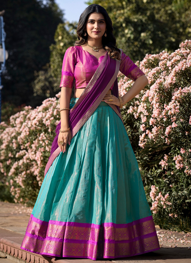 Sky Blue Kanchipuram Weaving Traditional Wear Lehenga Choli