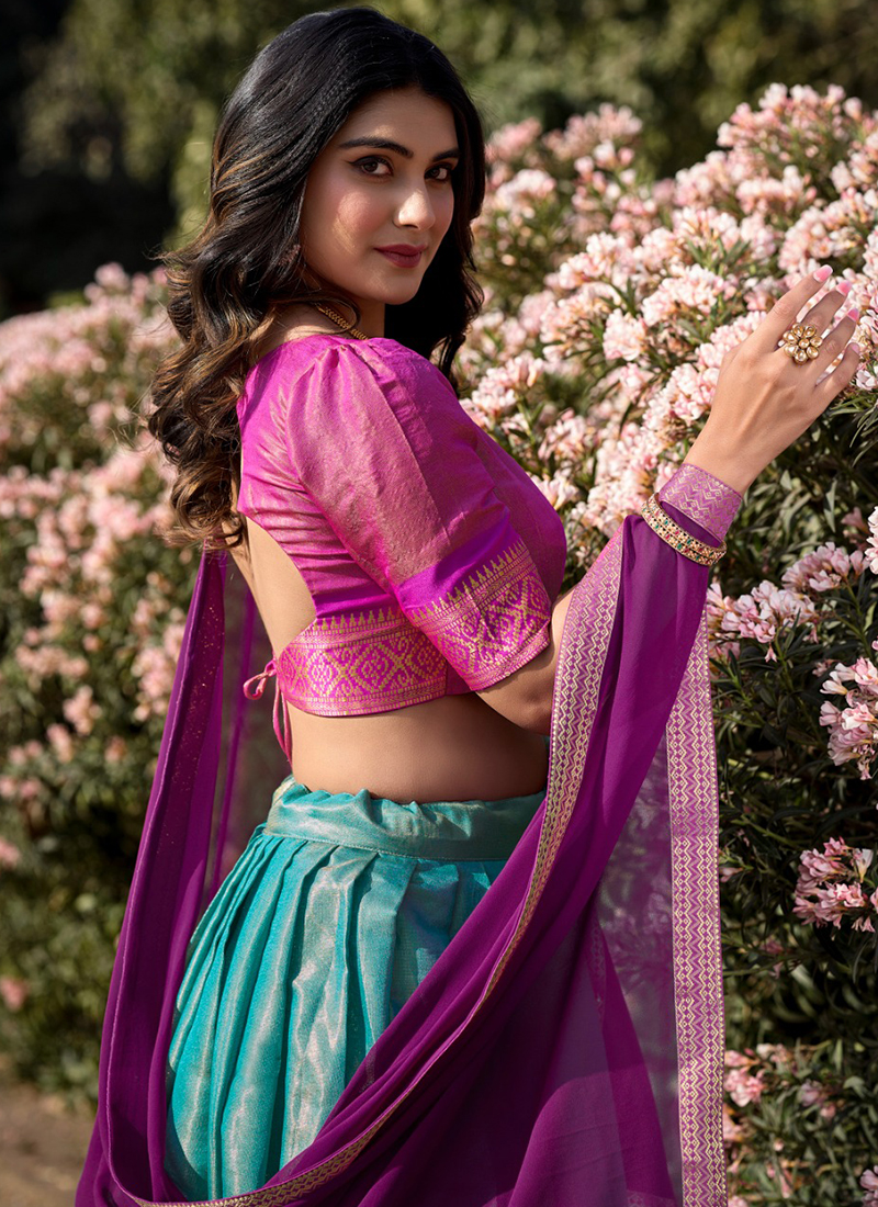 Sky Blue Kanchipuram Weaving Traditional Wear Lehenga Choli
