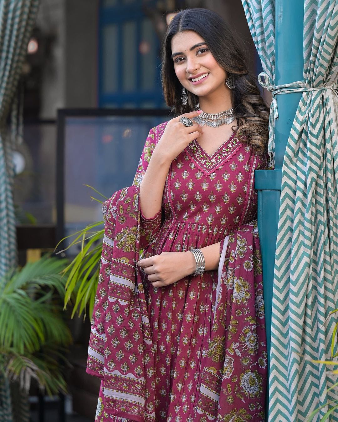 Cotton Dabu Printed & Embroidered Kurta Pant & Dupatta Set (2 Colors)
