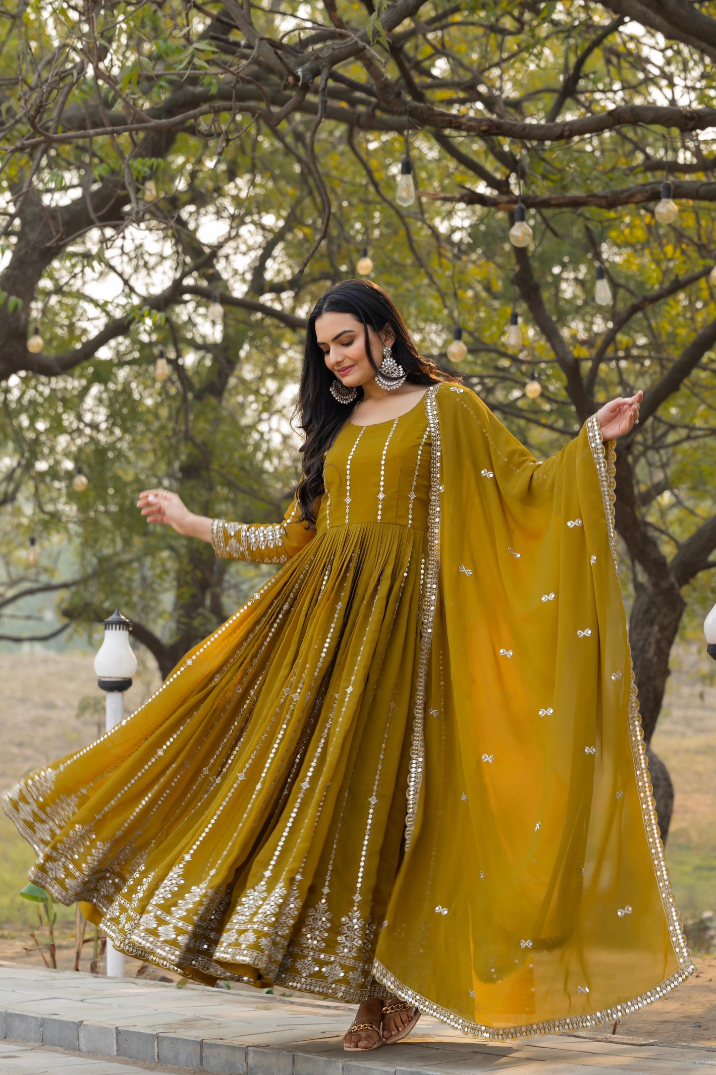 Haldi Special Georgette Embroidered Gown (2 Colors)
