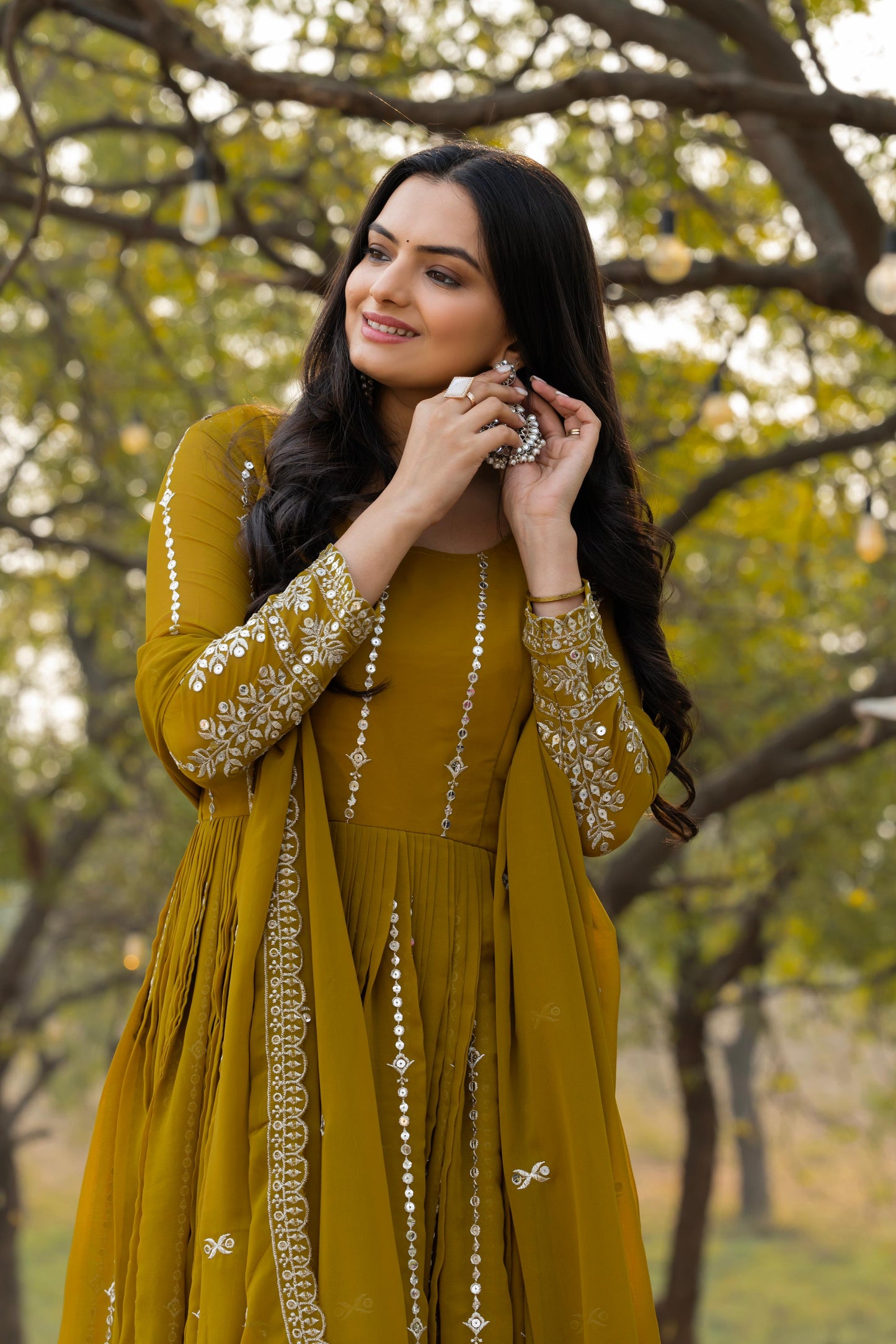 Haldi Special Georgette Embroidered Gown (2 Colors)