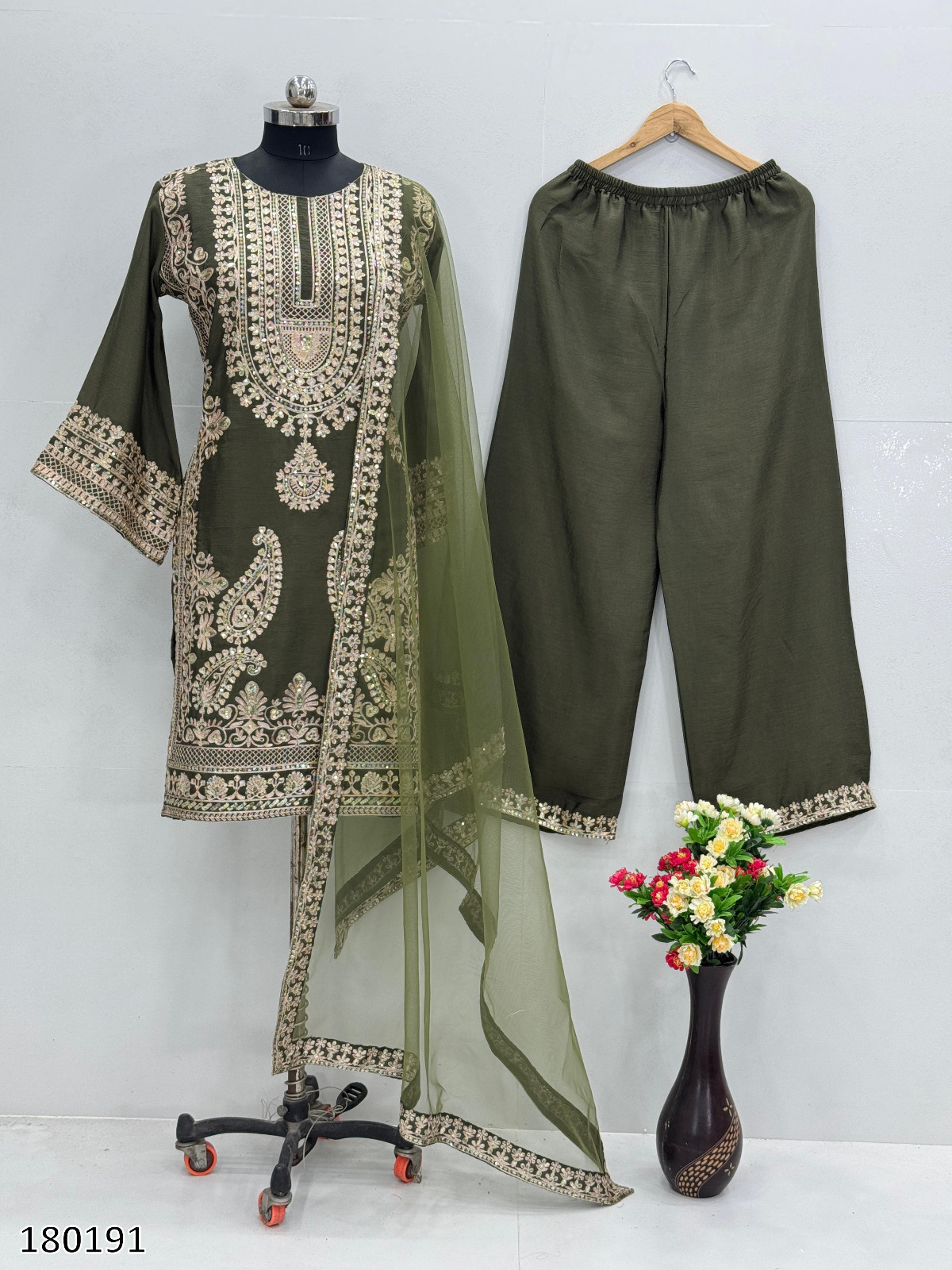 Henna Chinnon Embroidered Sequence Work Sharara Suit