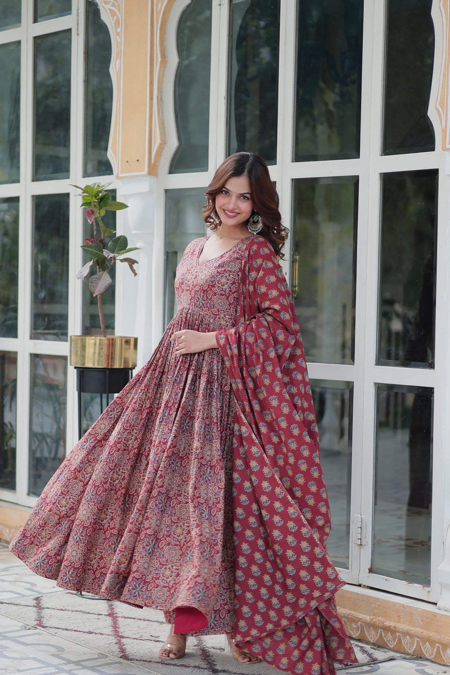 Ajrakkh Cotton Flared Anarkali Suit