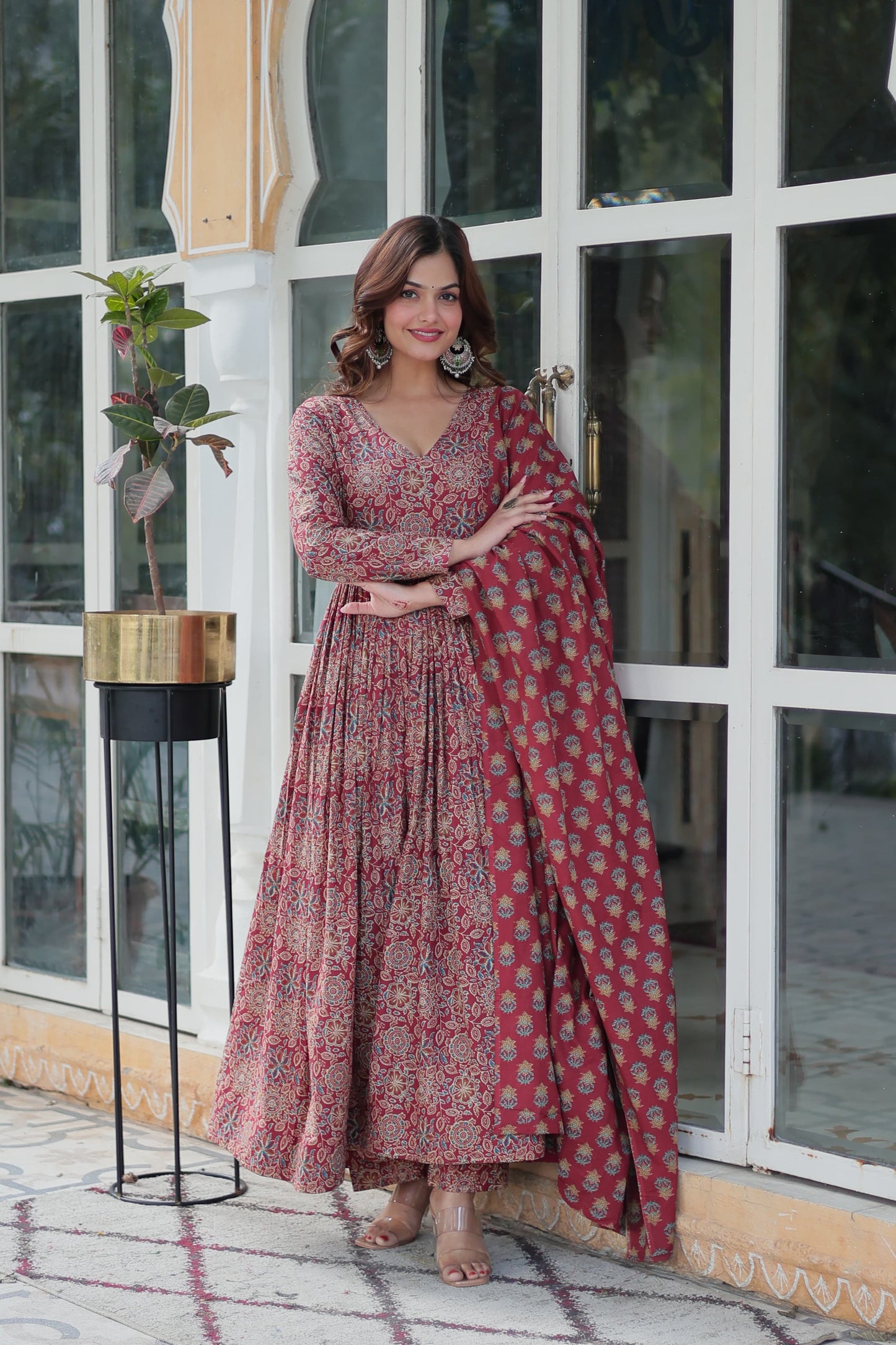 Ajrakkh Cotton Flared Anarkali Suit