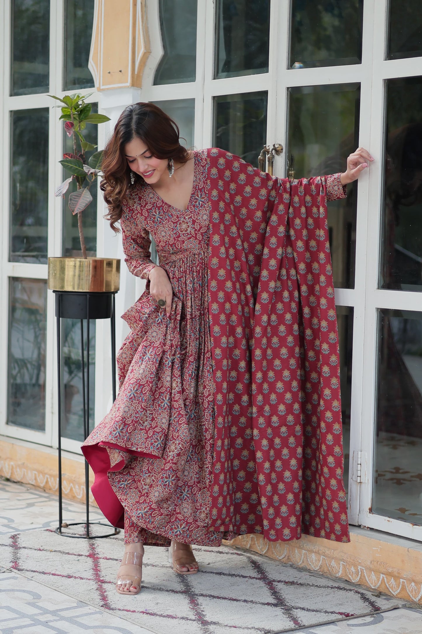 Ajrakkh Cotton Flared Anarkali Suit