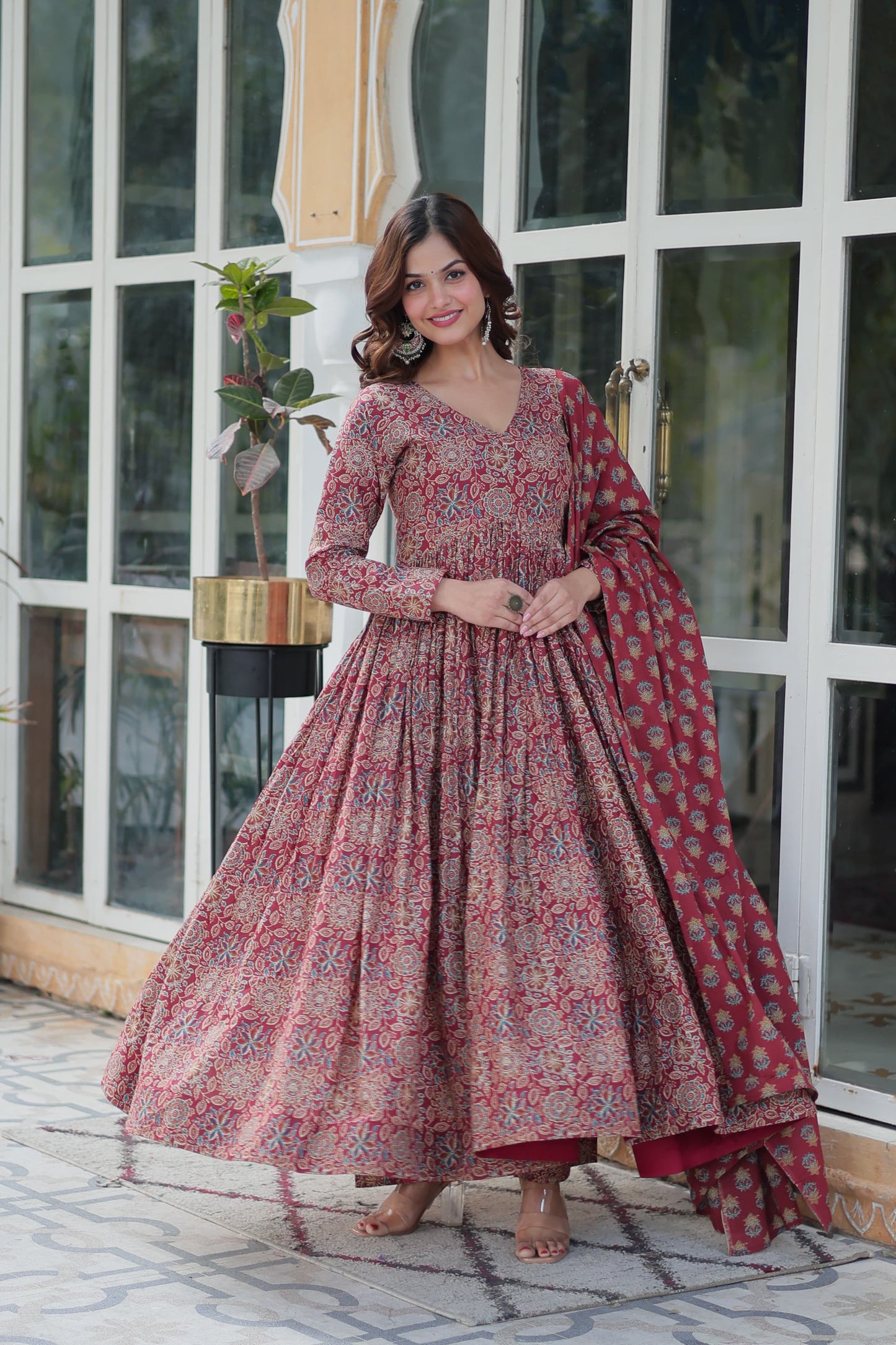 Ajrakkh Cotton Flared Anarkali Suit