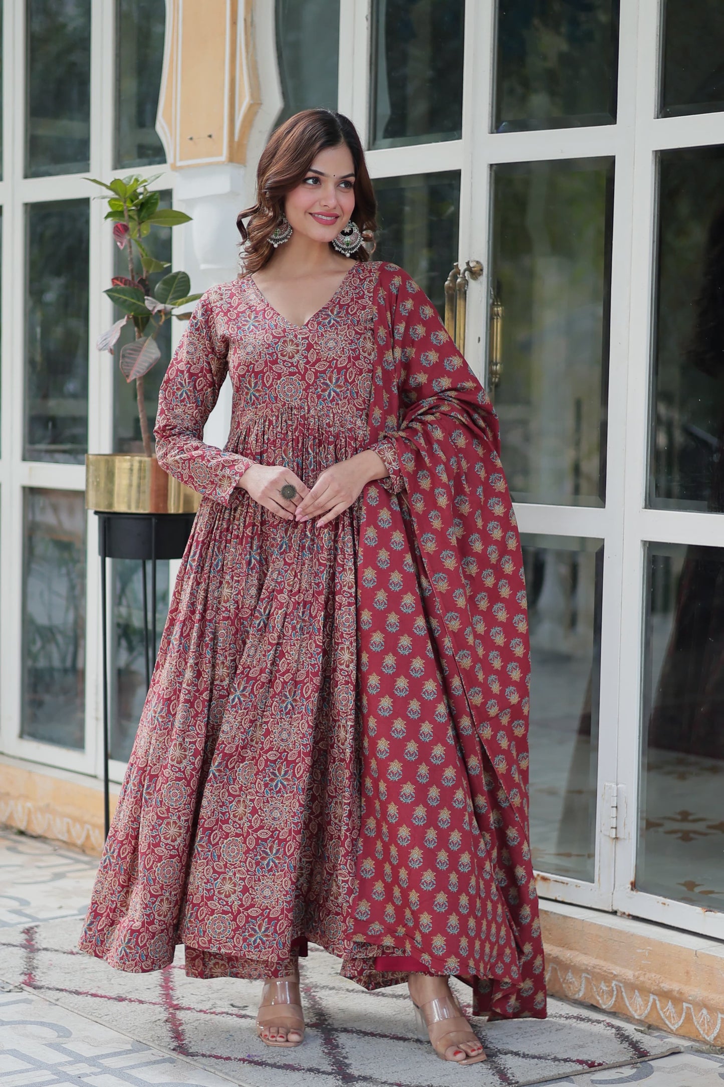 Ajrakkh Cotton Flared Anarkali Suit
