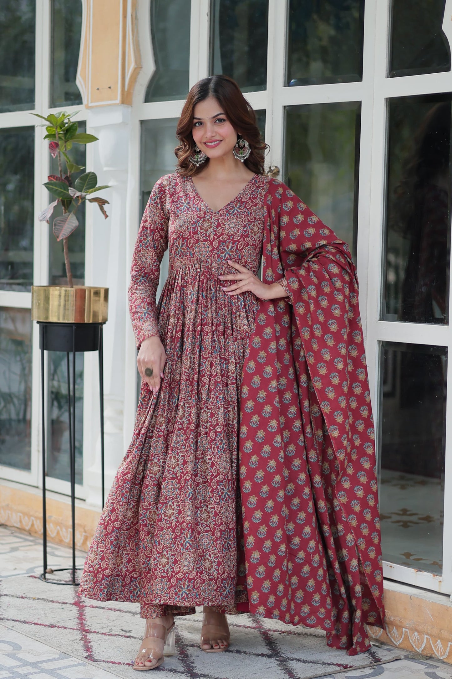 Ajrakkh Cotton Flared Anarkali Suit