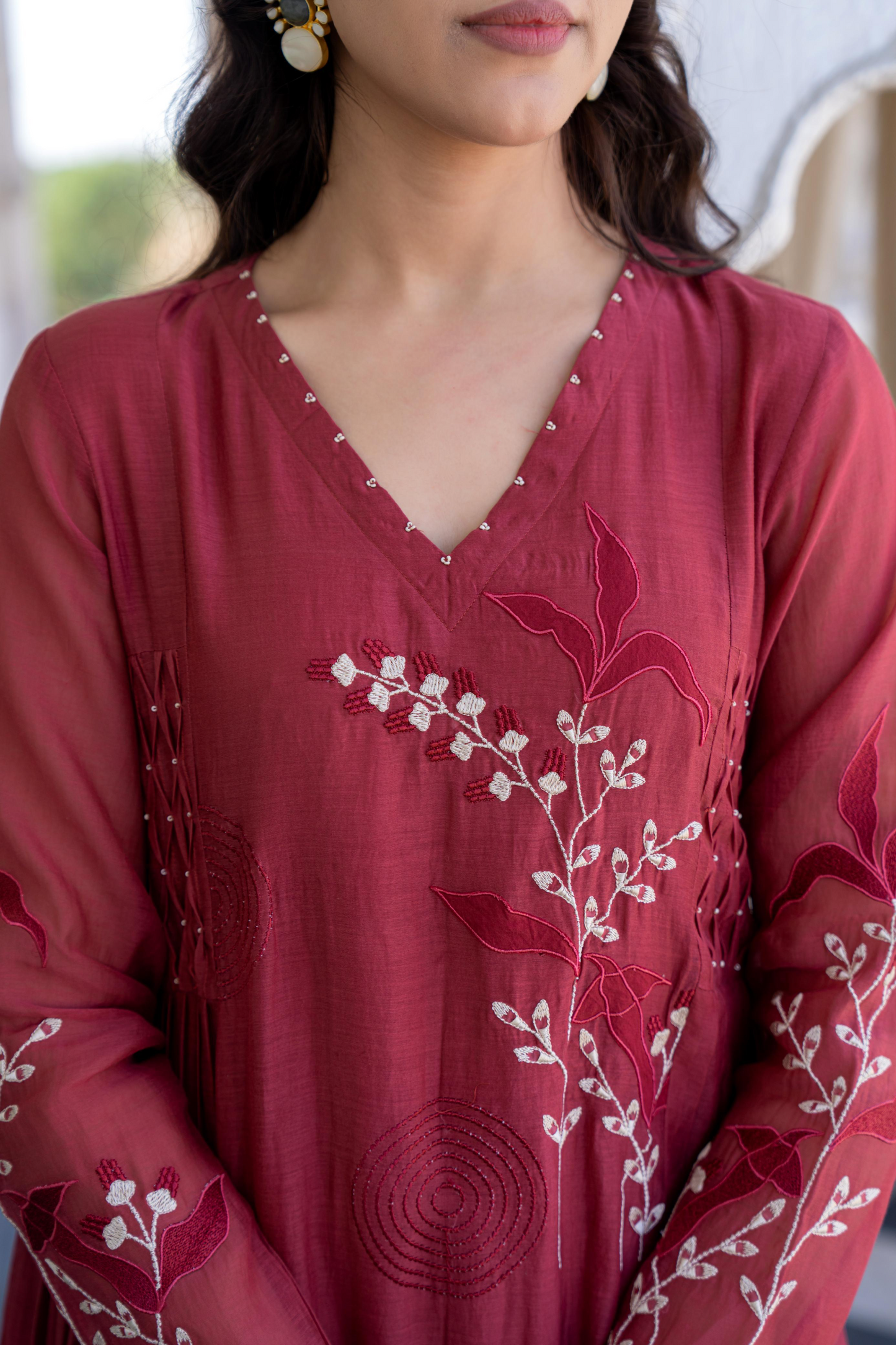 Banarasi Mal Chanderi Embroiderd Anarkali Suit with Patch work