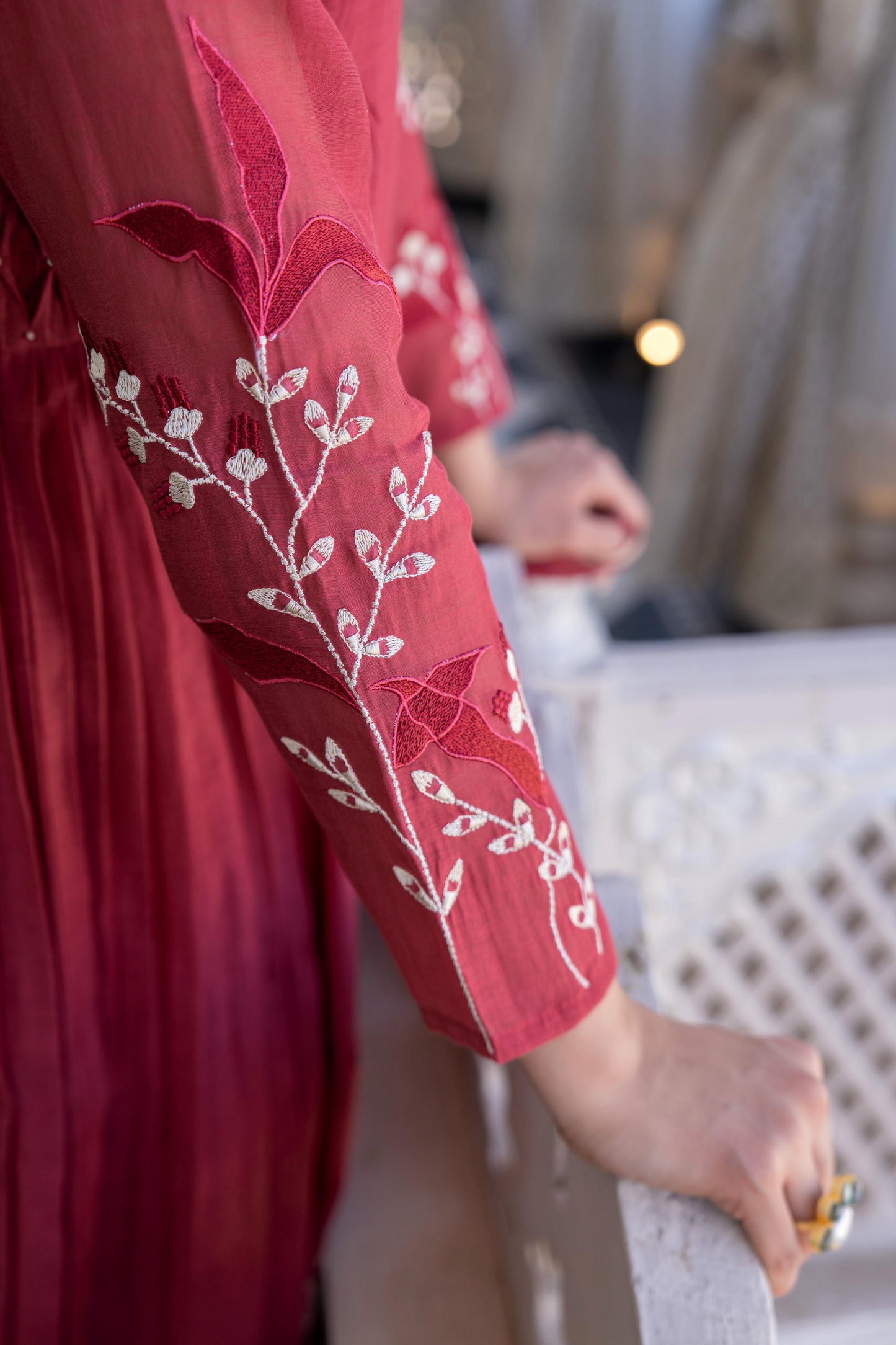 Banarasi Mal Chanderi Embroiderd Anarkali Suit with Patch work