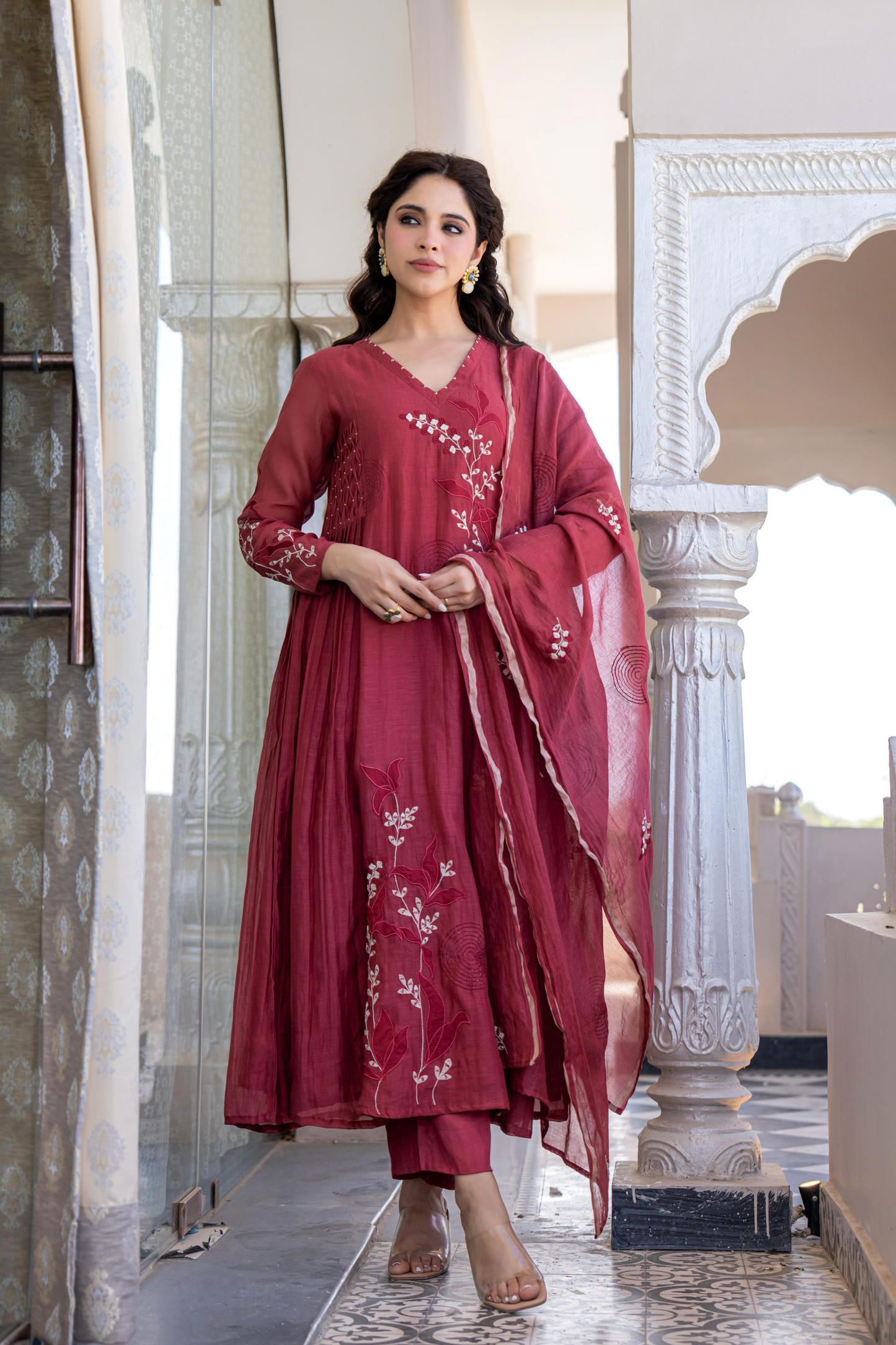 Banarasi Mal Chanderi Embroiderd Anarkali Suit with Patch work
