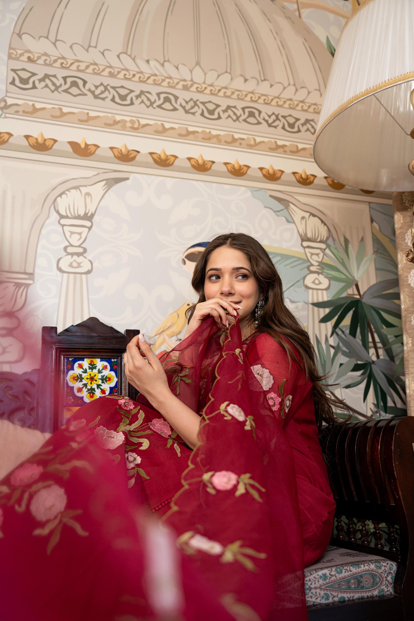 Red Mul Chanderi Embroidered Suit Set With Cotton Lining