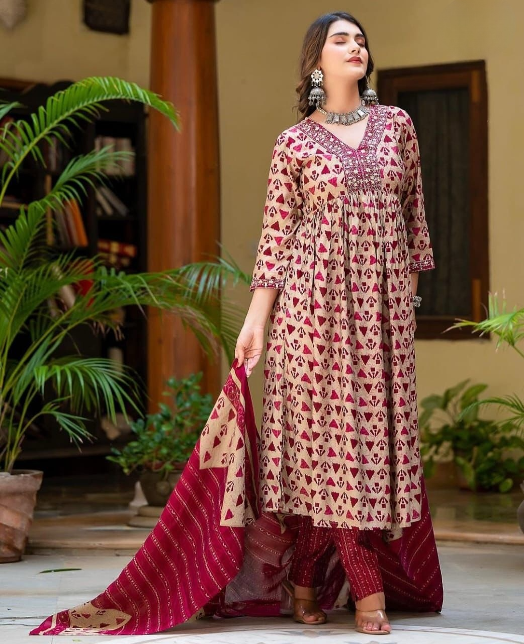 A-line Alia Cut Embroidered Cotton Suits