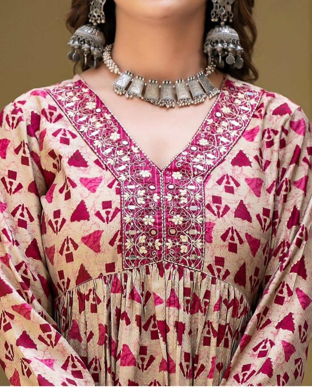A-line Alia Cut Embroidered Cotton Suits