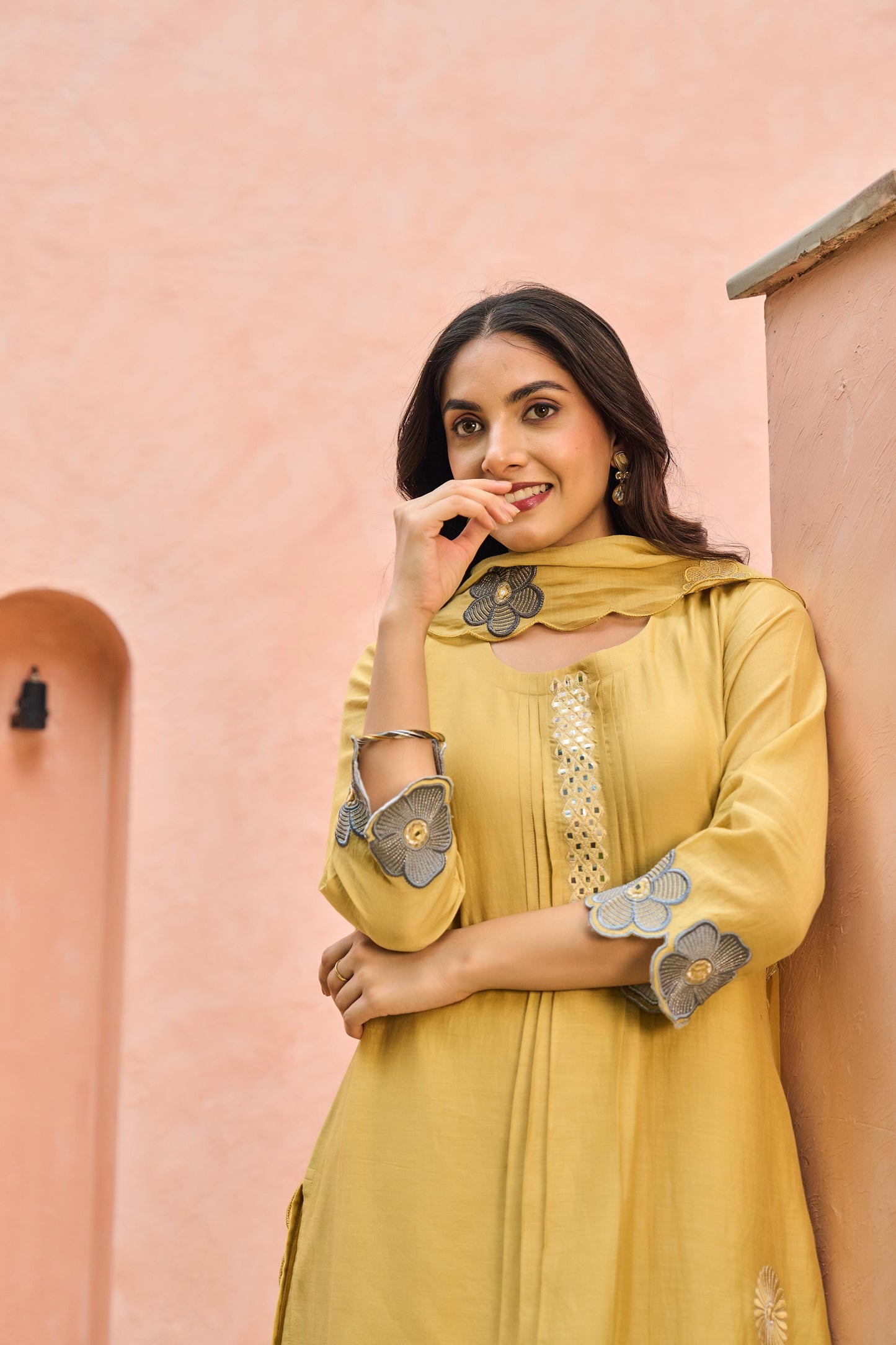 Faded Yellow Mul Chanderi Kurta Set