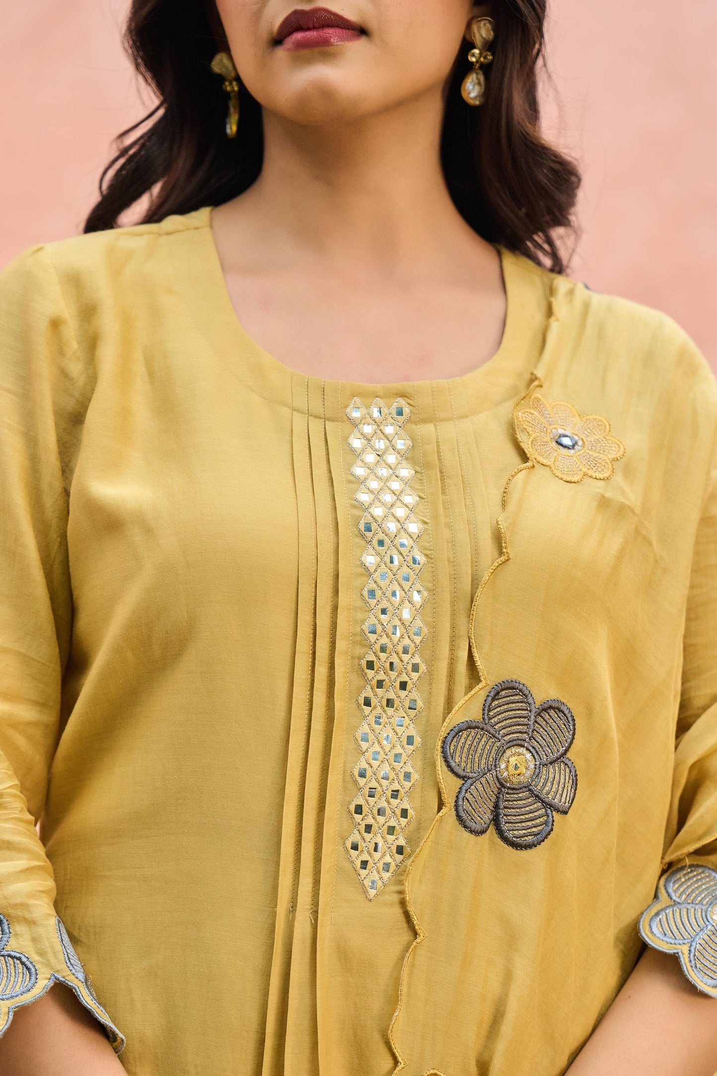 Faded Yellow Mul Chanderi Kurta Set