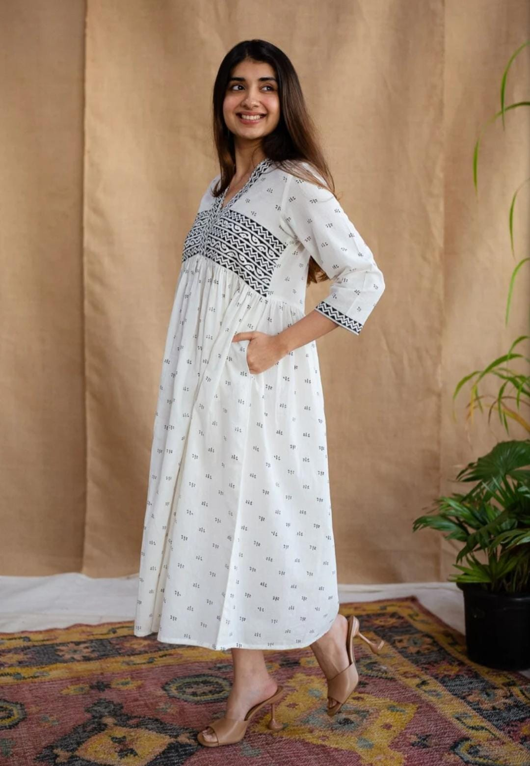 Black & White Block Printed Maxi Dress