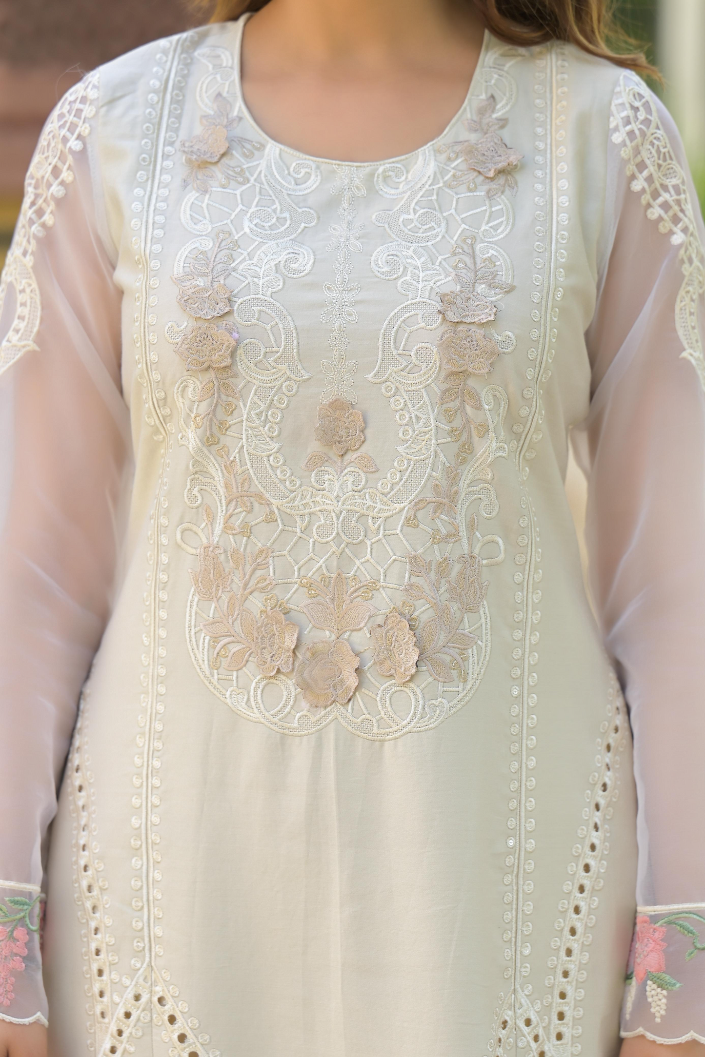 Pastel Yellow Cotton Embroidered Kurta Suit