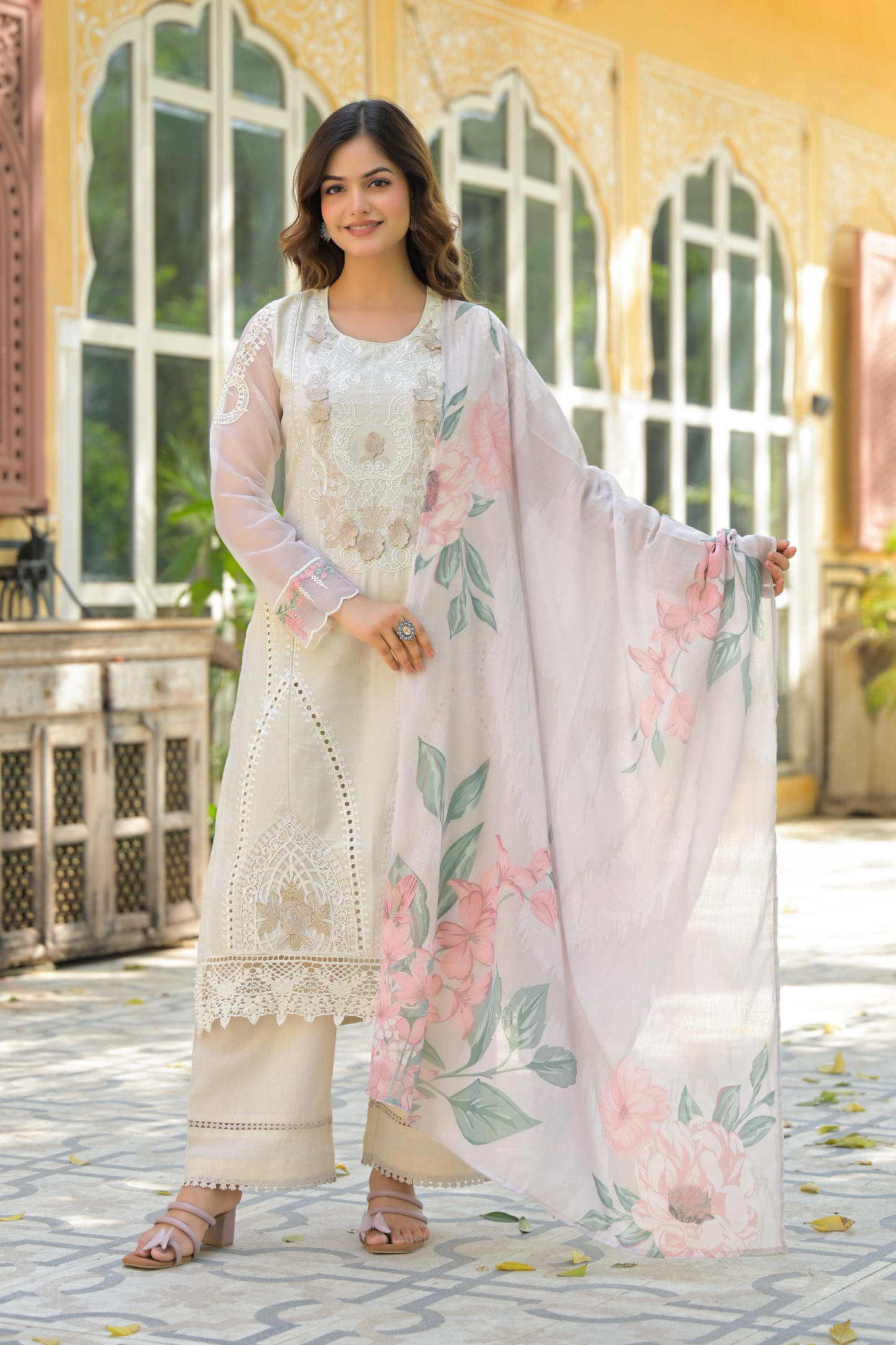 Pastel Yellow Cotton Embroidered Kurta Suit