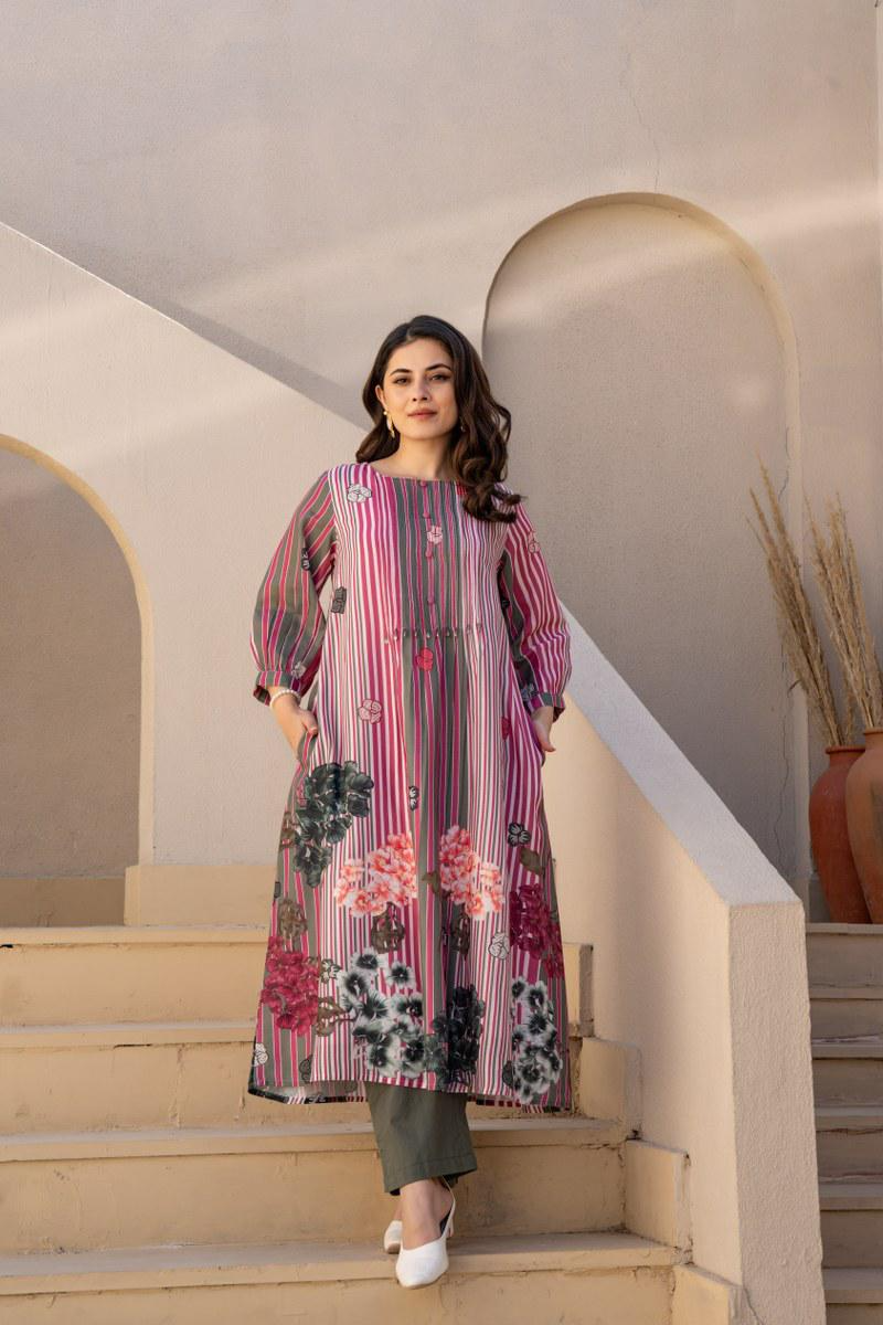 Multi Colored Cotton Printed Kurta Pant Set