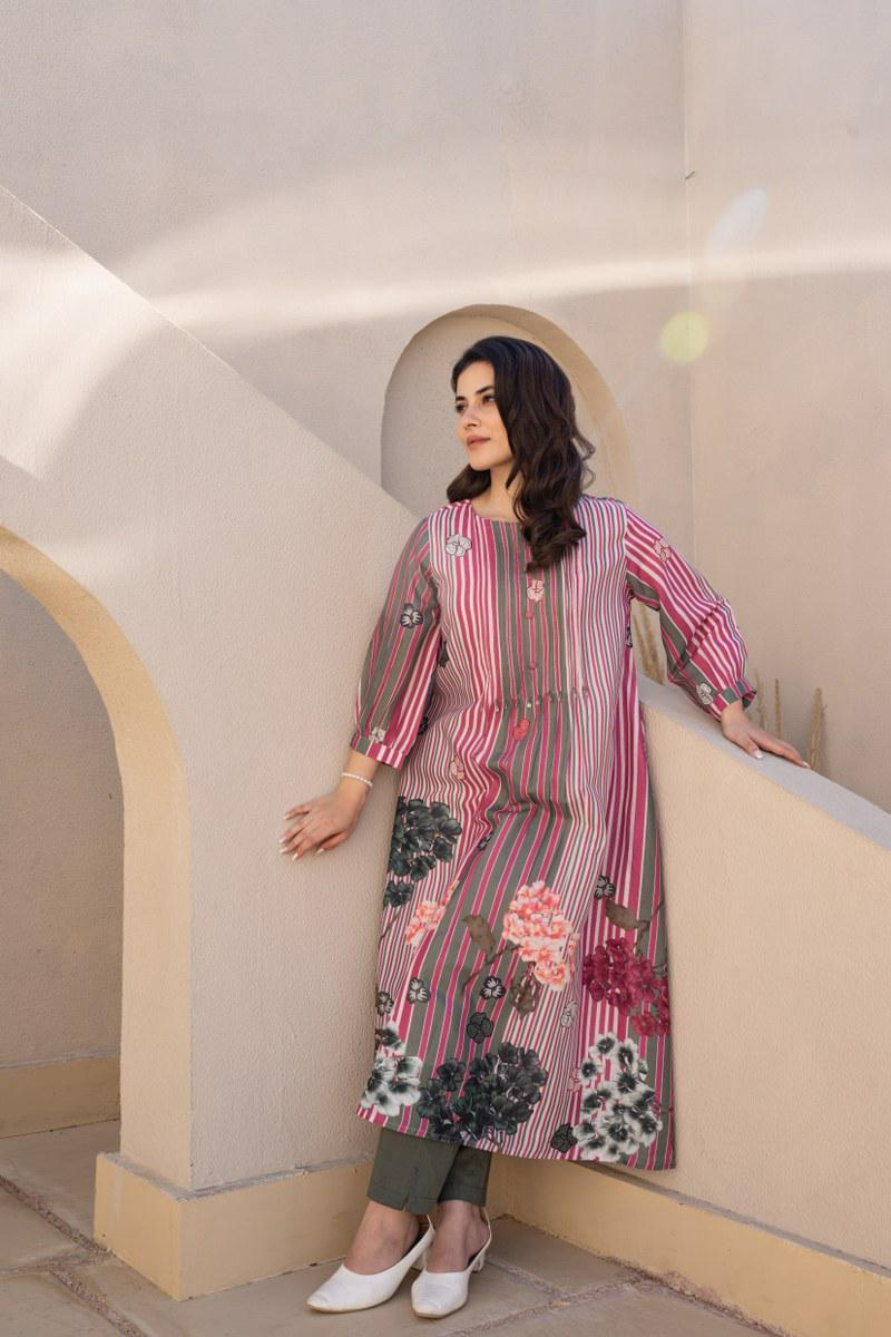 Multi Colored Cotton Printed Kurta Pant Set