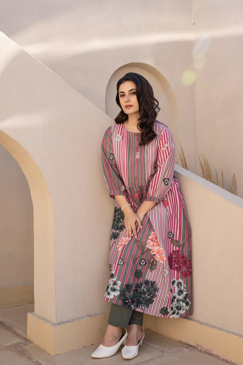 Multi Colored Cotton Printed Kurta Pant Set