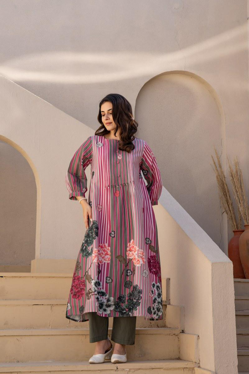 Multi Colored Cotton Printed Kurta Pant Set