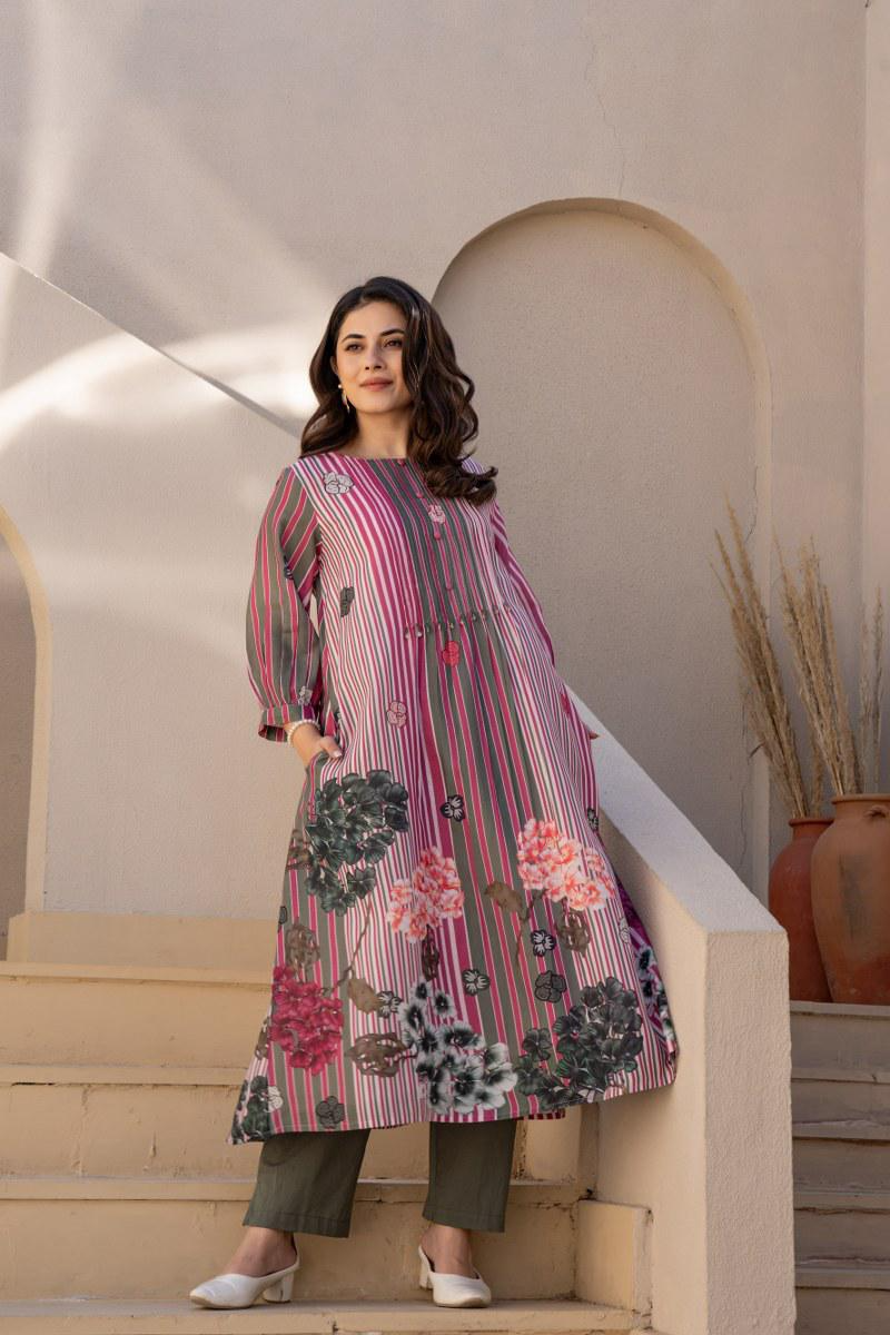 Multi Colored Cotton Printed Kurta Pant Set