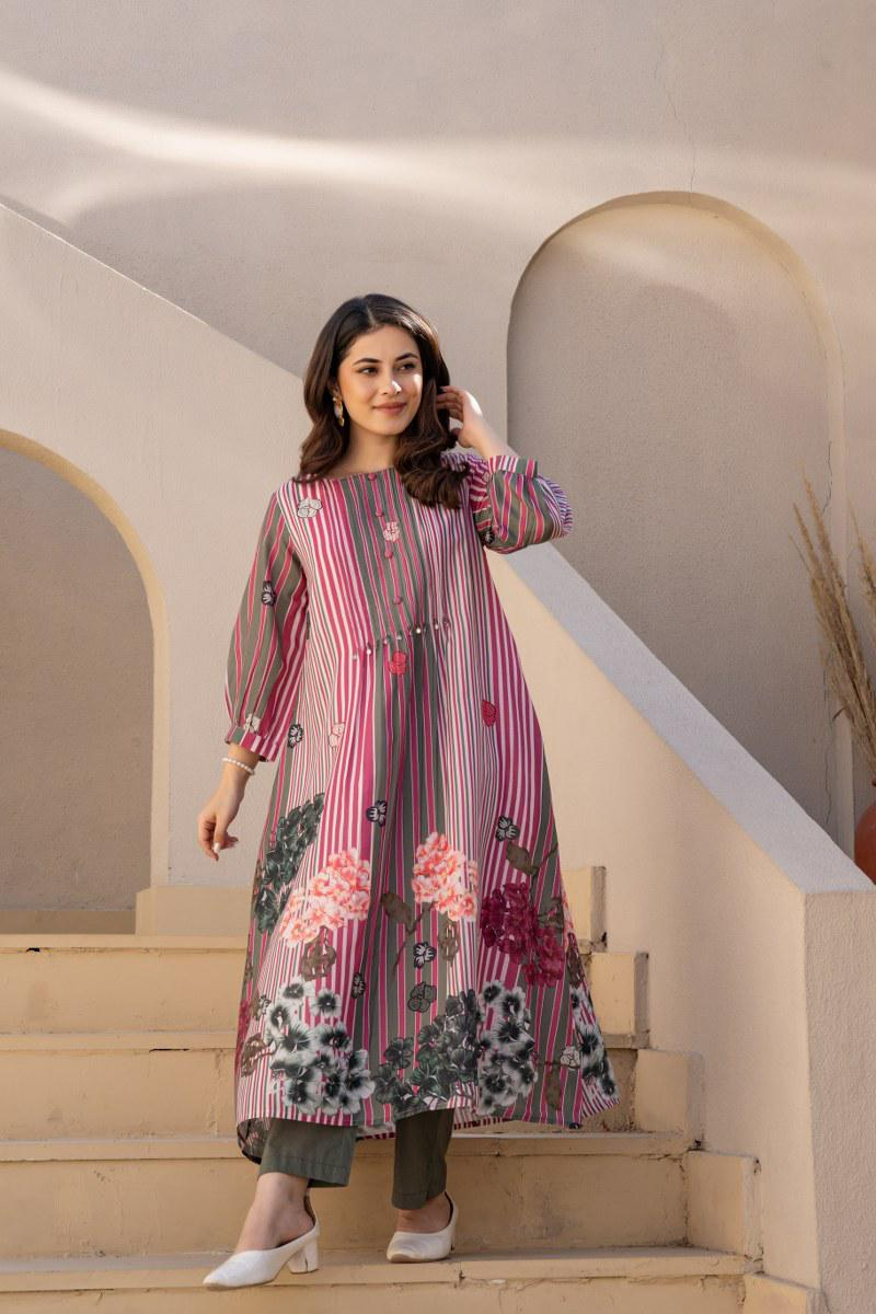 Multi Colored Cotton Printed Kurta Pant Set