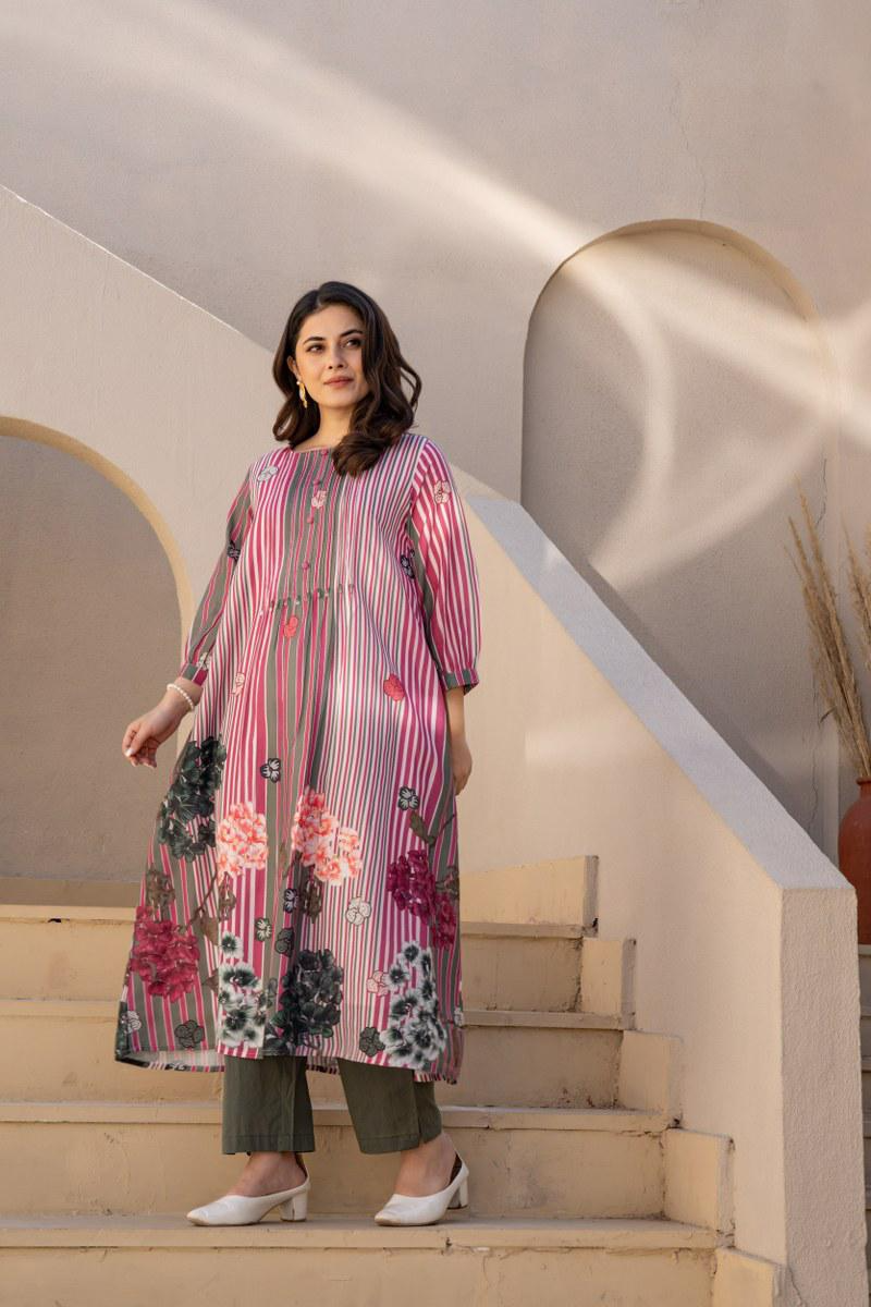 Multi Colored Cotton Printed Kurta Pant Set