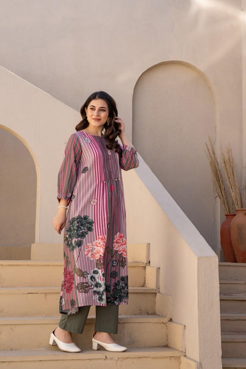 Multi Colored Cotton Printed Kurta Pant Set