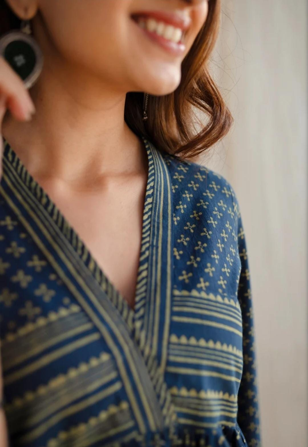 Darkk Blue Cotton Block Printed Maxi Dress