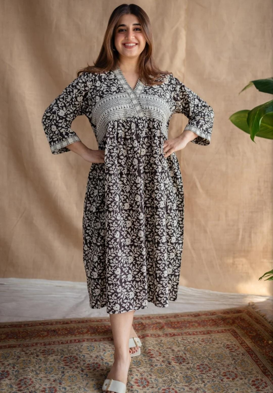 Floral Cotton Block Printed Maxi Dress