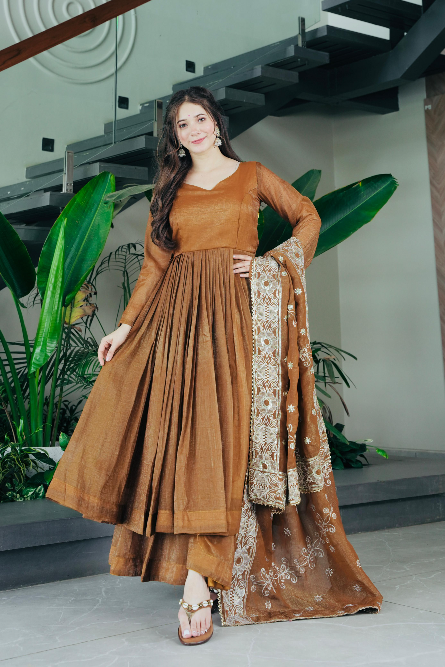 Copper Orange Heavy Gown (Set Of 3)