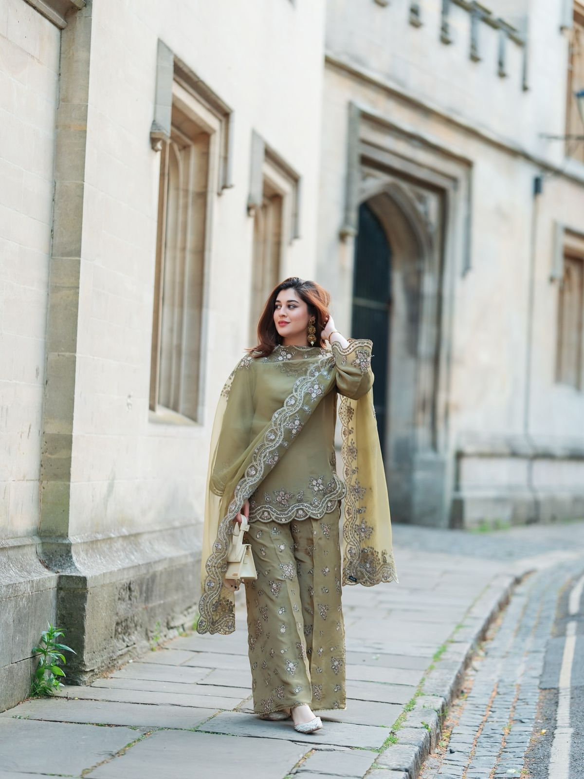 Henna French Silk Embroidered Sharara Suit