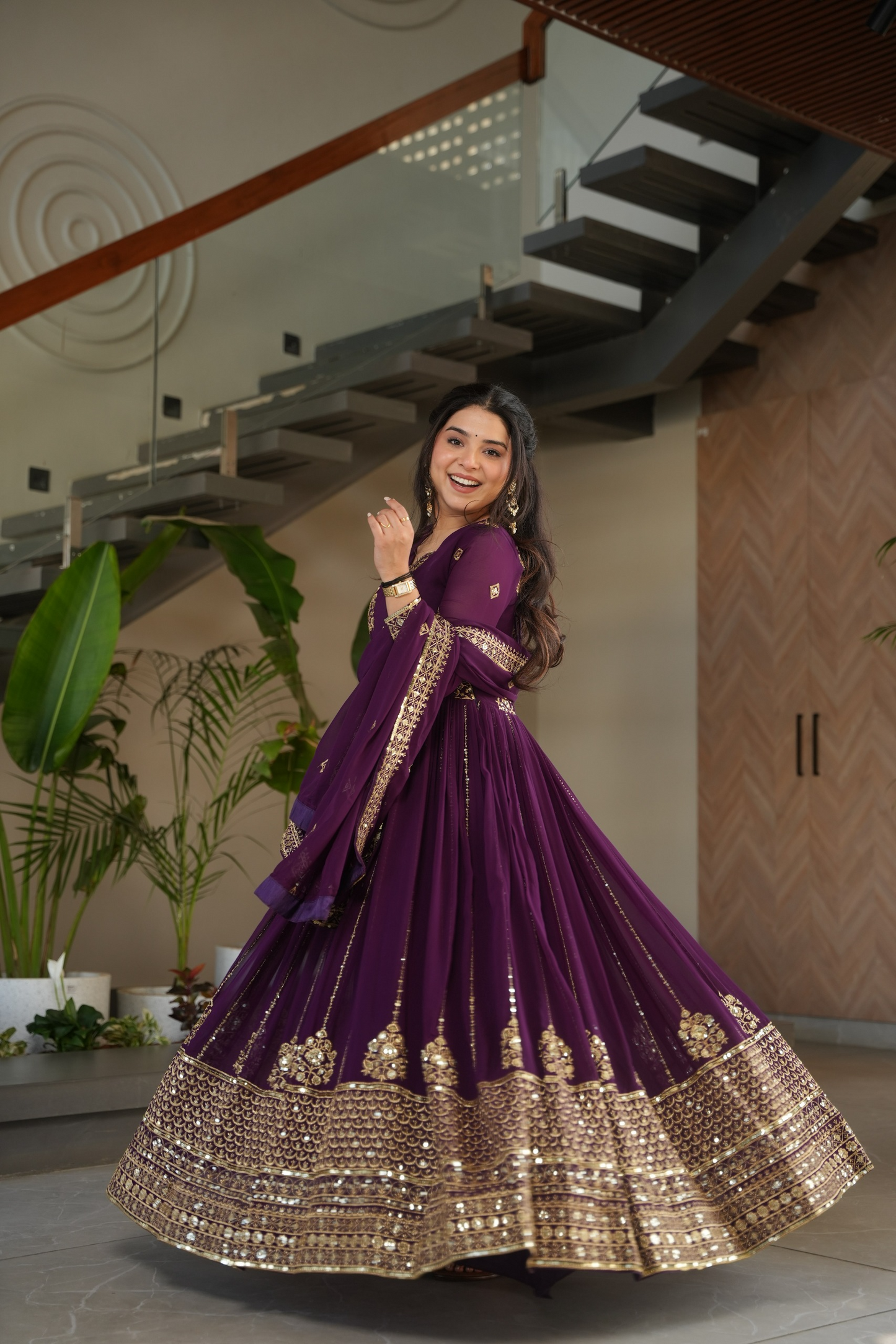 Purple Blooming Embroidered Gown