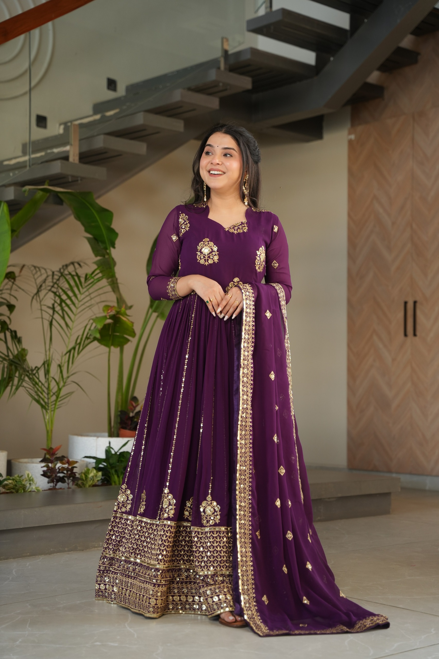 Purple Blooming Embroidered Gown