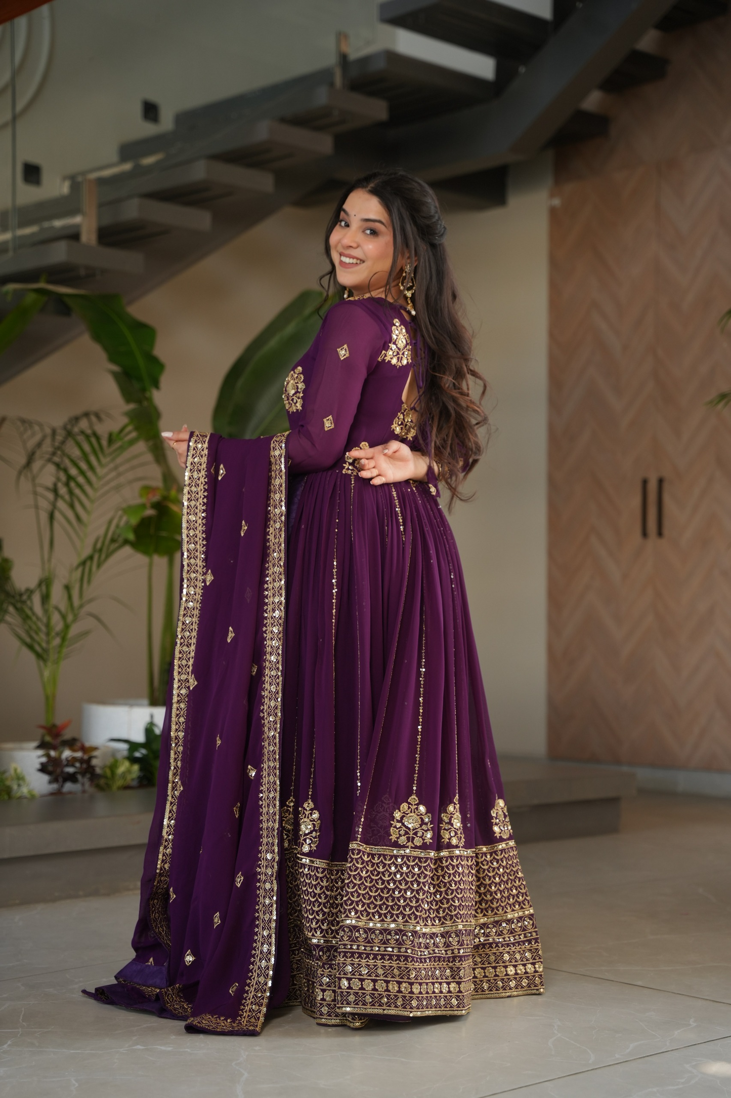 Purple Blooming Embroidered Gown