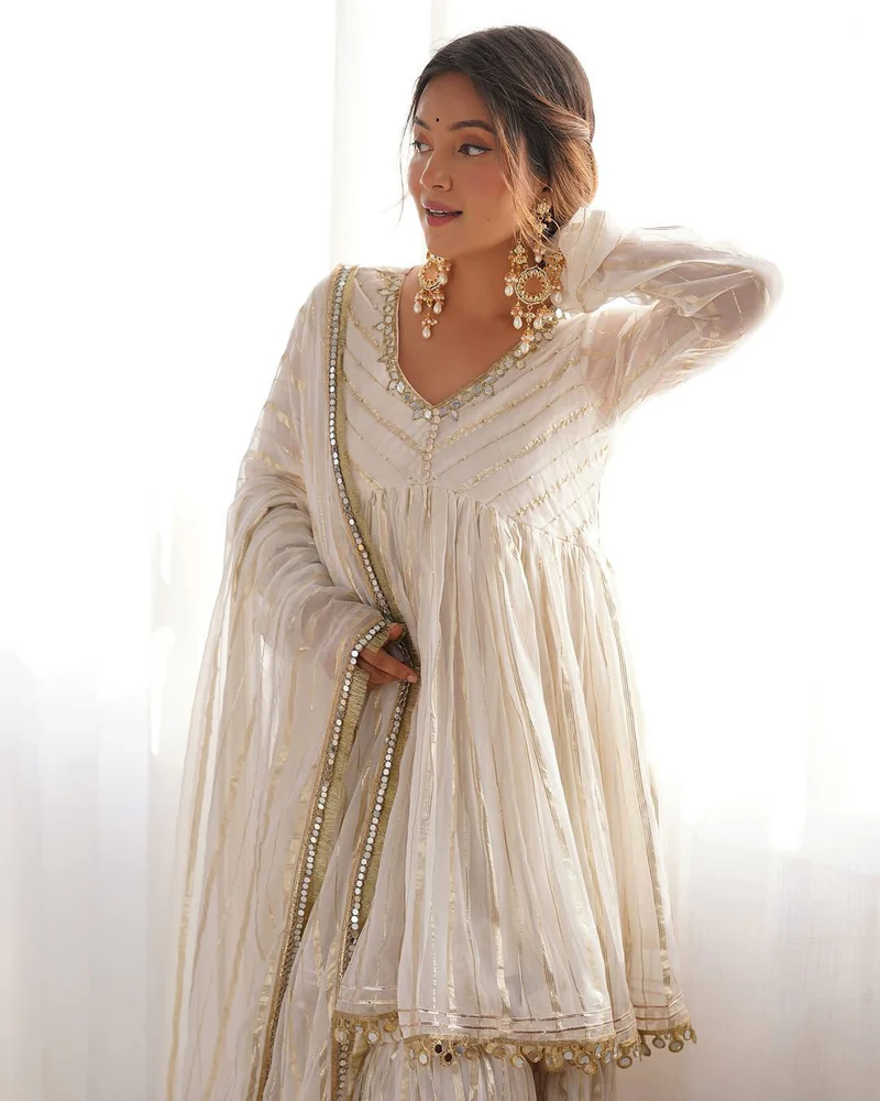 Off White Mul Chanderi Sharara Suit Set